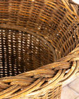 Vintage Round Wicker and Glass Side Table, France 1960s