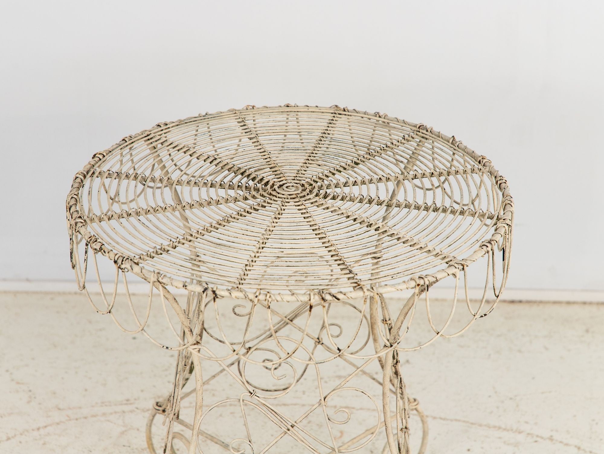 Victorian Style White Wirework Pair of Chairs and Cafe Table, France 1960