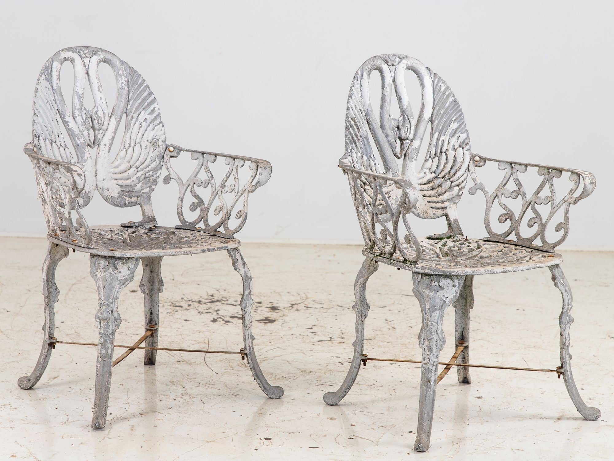Pair White Painted Swan Back Aluminum Garden Armchairs, Sweden 1960s