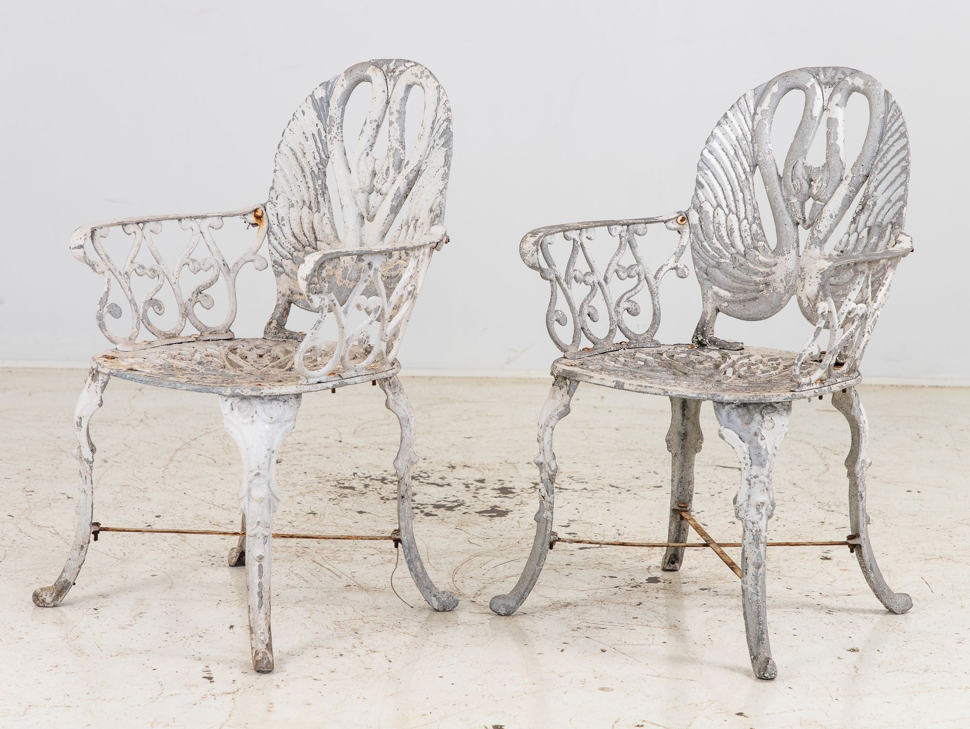 Pair White Painted Swan Back Aluminum Garden Armchairs, Sweden 1960s