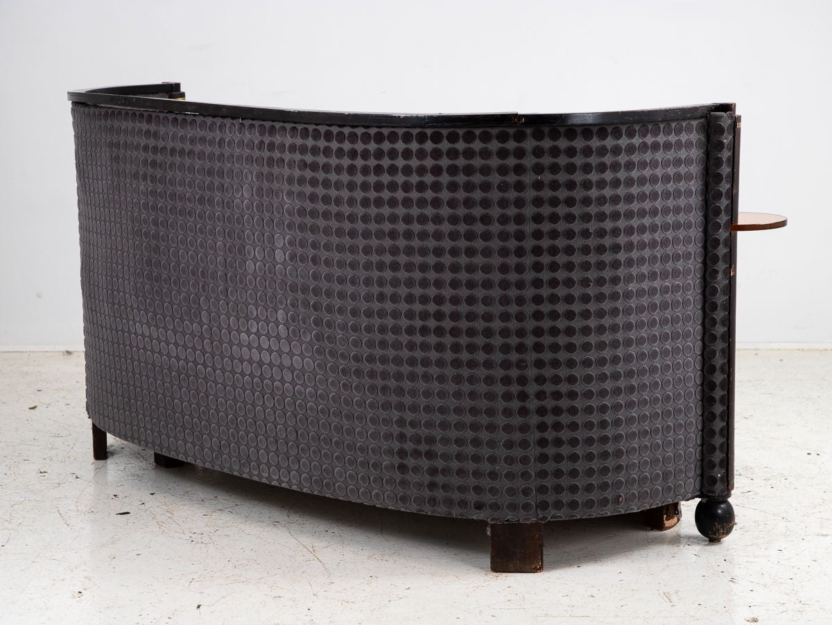 Art Deco Blue Velvet Sofa with Attached Lucite Drinks Tables, France 1930s