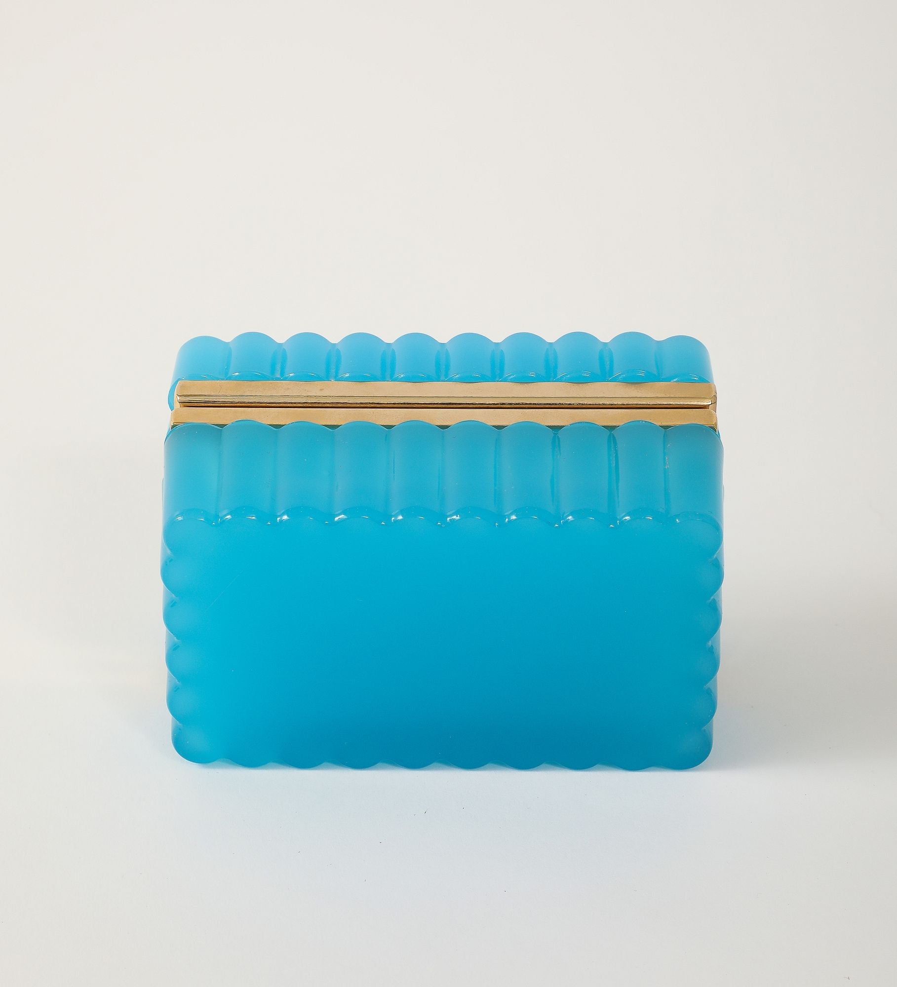 French Opaline Turquoise Scalloped Box, 1890s