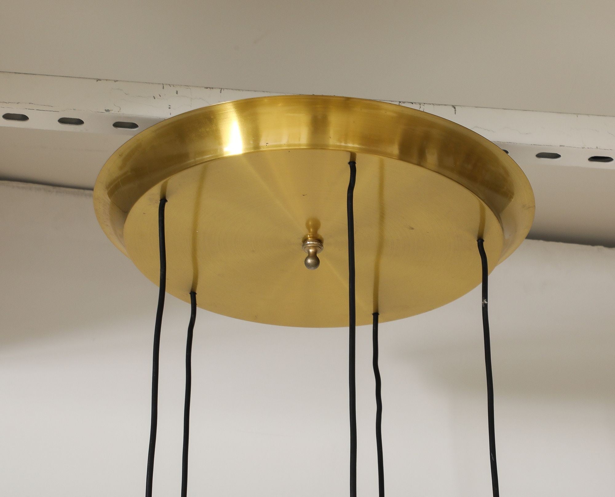 Midcentury Modern Italian Brass Flushmount Light with Five Pendant Drops