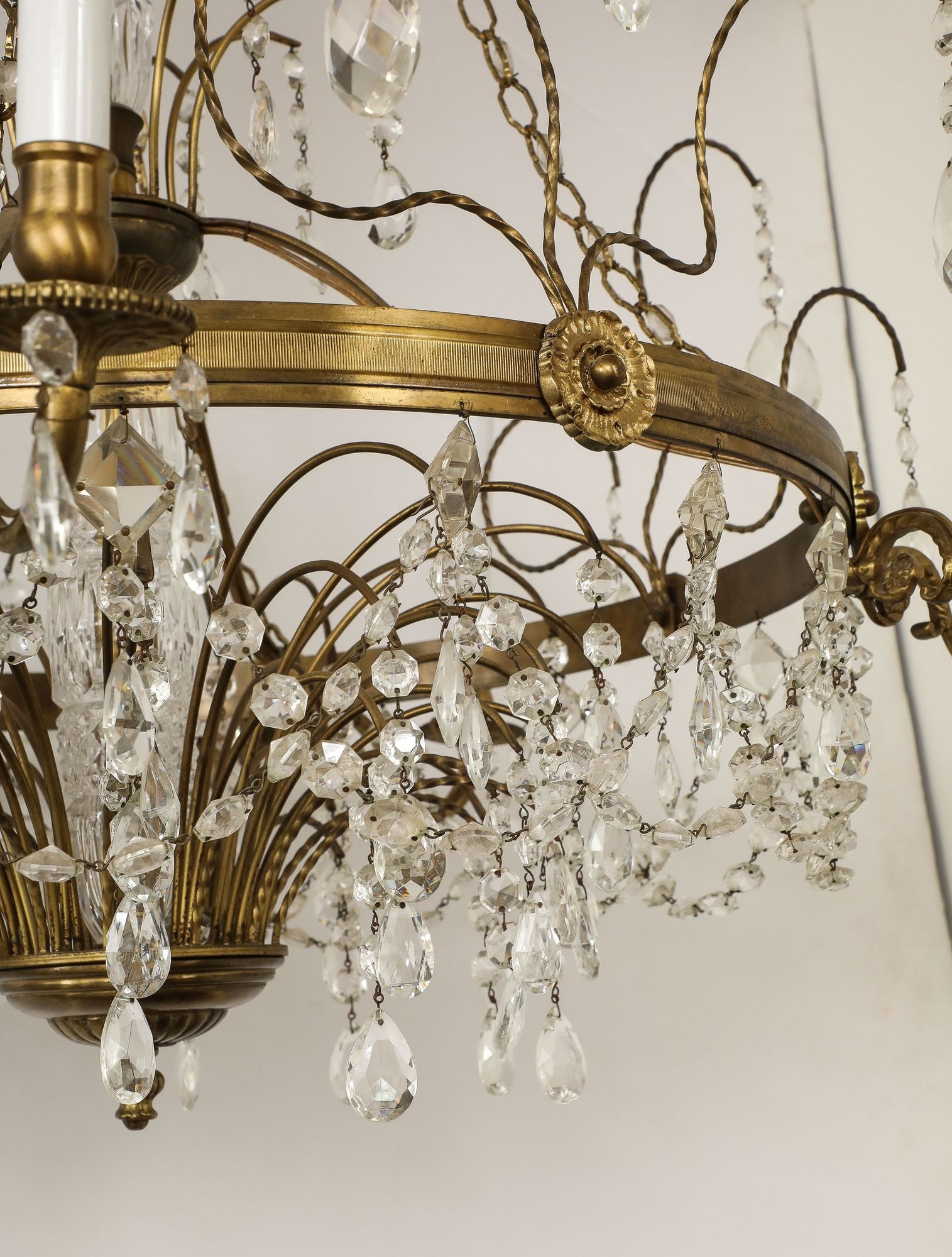 Eight Armed Crystal and Brass Chandelier, Early 20th C.