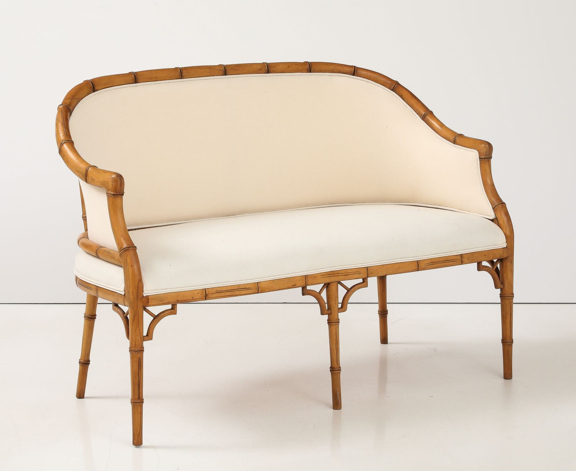 Faux Bamboo Carved Wood Settee, France Mid 20th C.