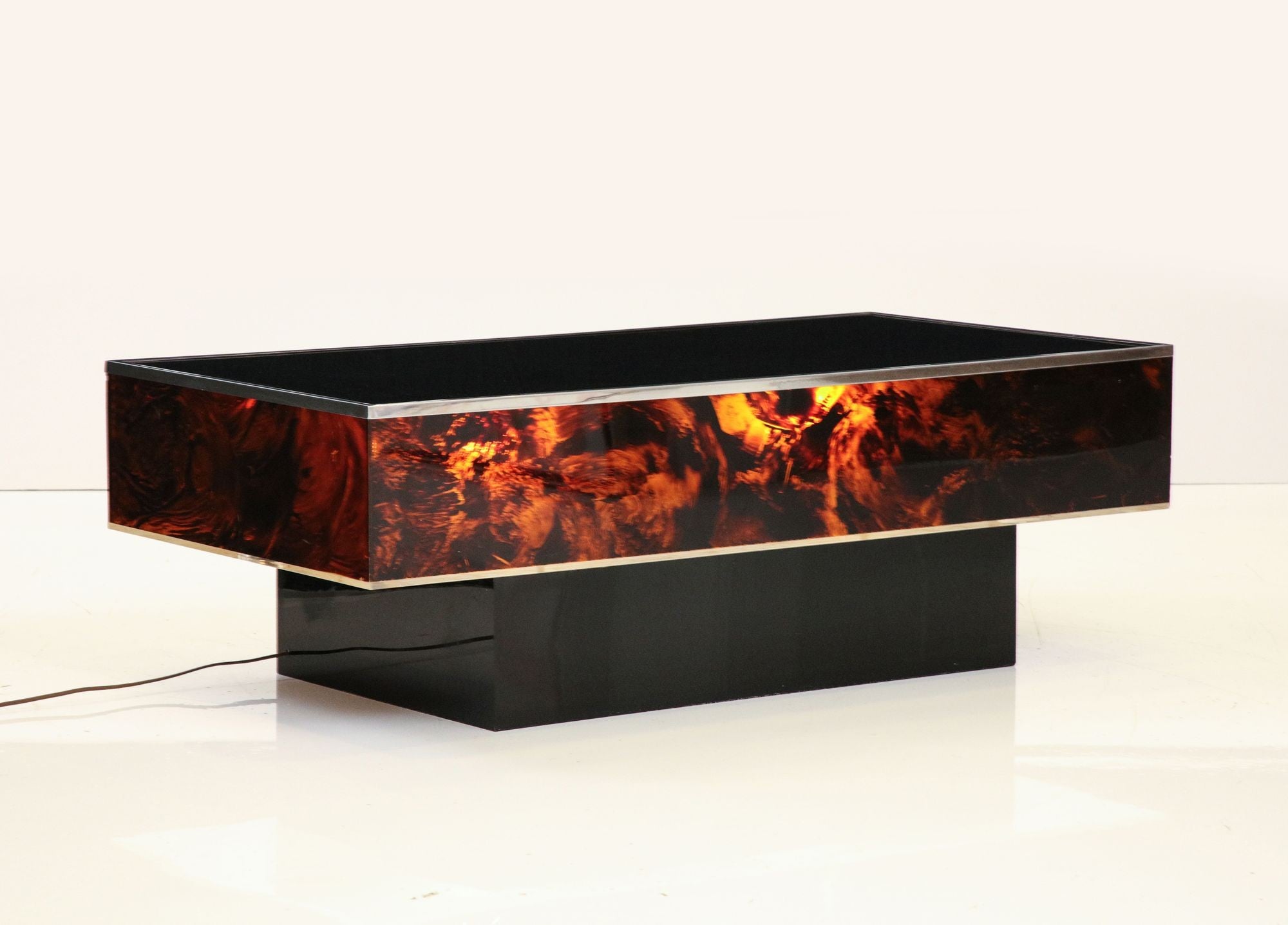 Tortoise Lucite Cocktail Table with Inerior Lights, France 1970s