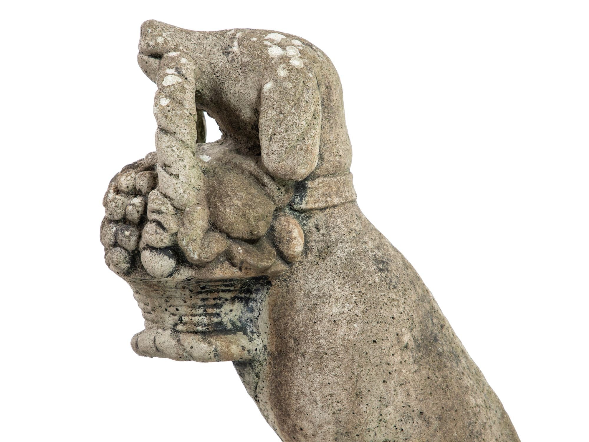 Matched Pair of Composite Stone Dogs with Fruit Baskets, England Mid 20th C.