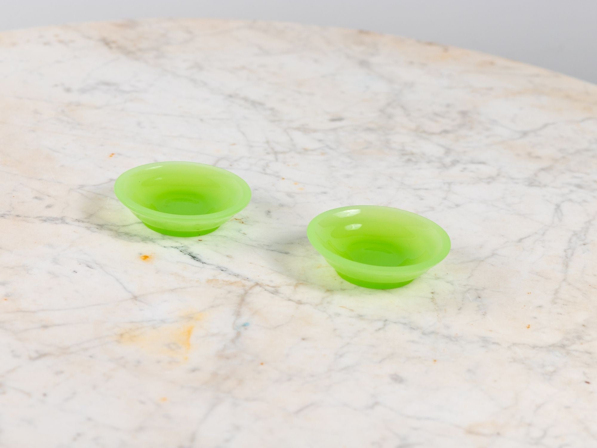 Opaline Lime Green Glass Vase and Dish, France 1920s