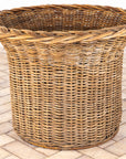 Vintage Round Wicker and Glass Side Table, France 1960s