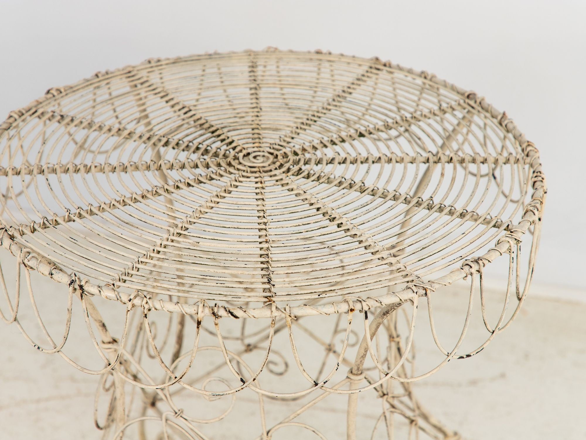 Victorian Style White Wirework Pair of Chairs and Cafe Table, France 1960