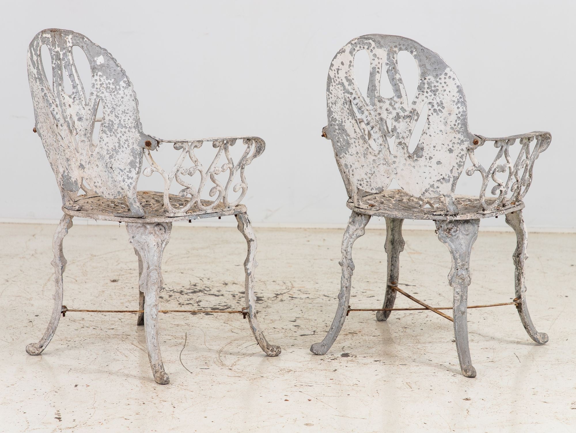Pair White Painted Swan Back Aluminum Garden Armchairs, Sweden 1960s