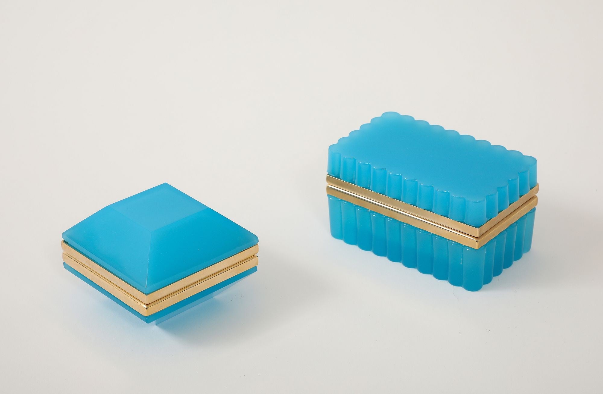 French Opaline Turquoise Scalloped Box, 1890s