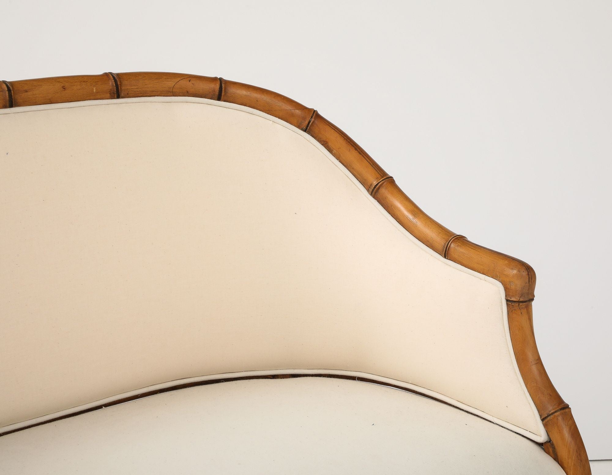 Faux Bamboo Carved Wood Settee, France Mid 20th C.