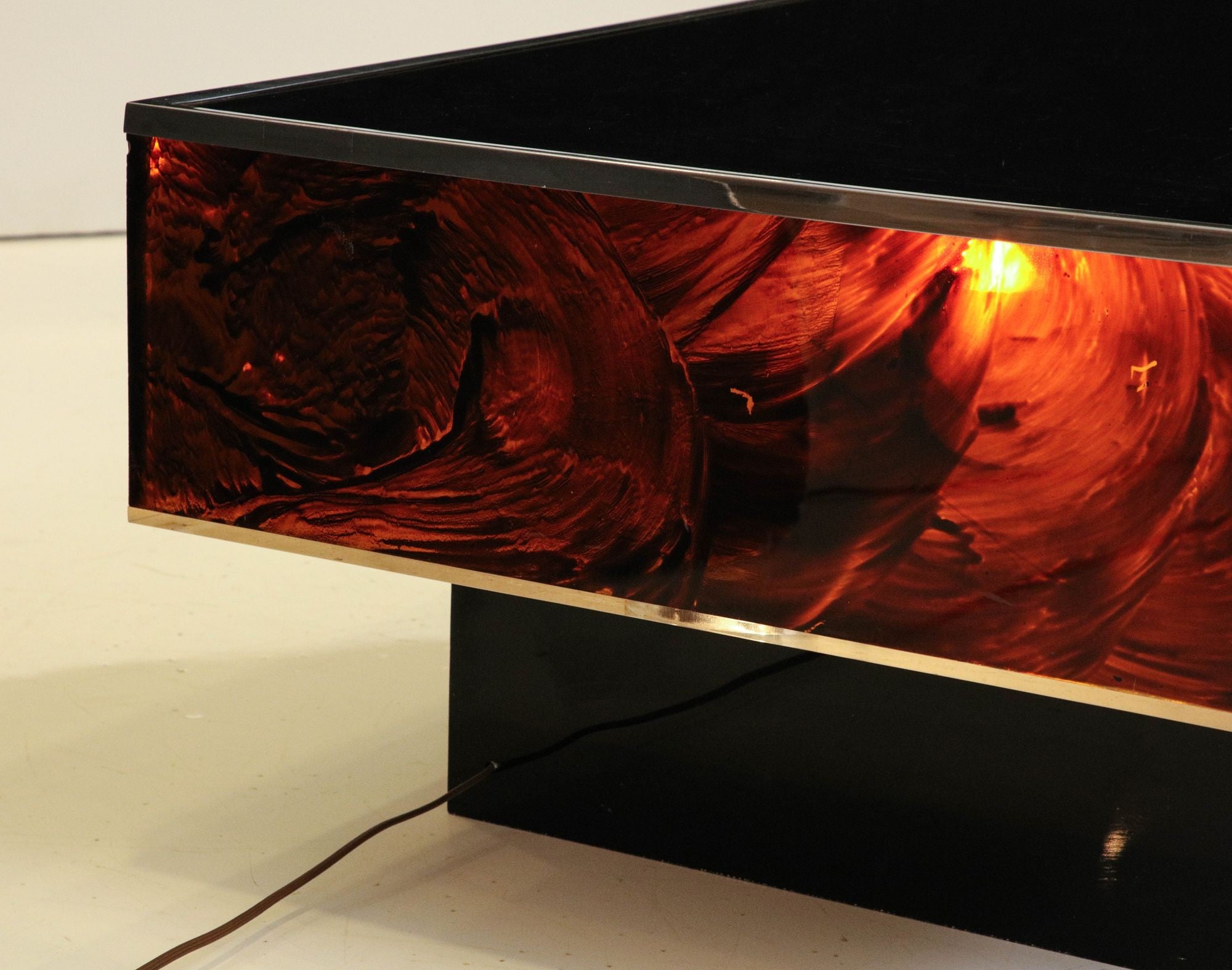 Tortoise Lucite Cocktail Table with Inerior Lights, France 1970s