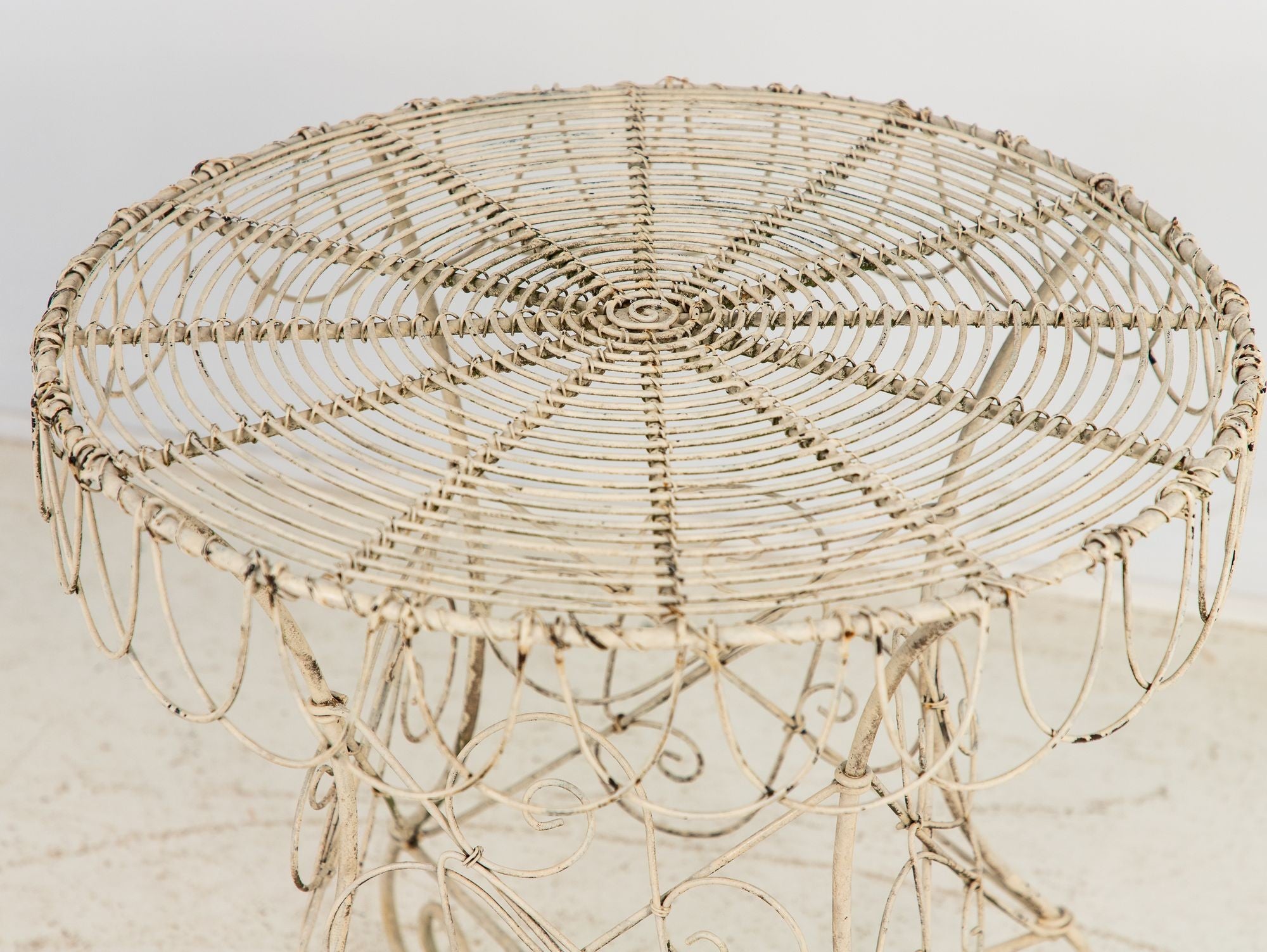 Victorian Style White Wirework Pair of Chairs and Cafe Table, France 1960