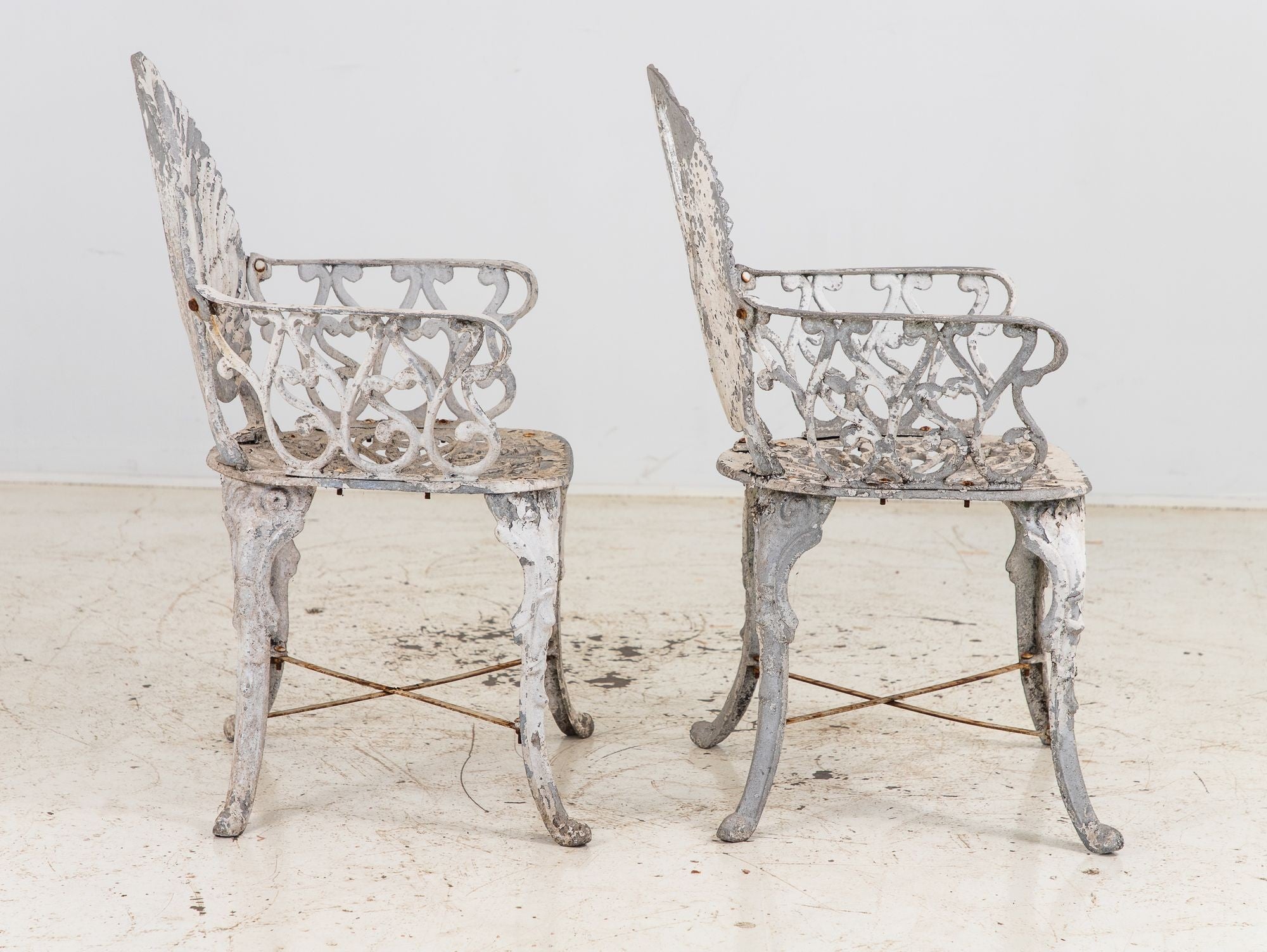 Pair White Painted Swan Back Aluminum Garden Armchairs, Sweden 1960s
