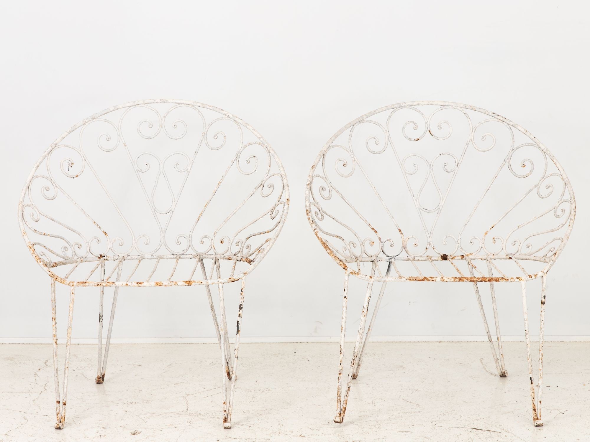 Pair of White Round Garden or Bistro Chairs, 1970s