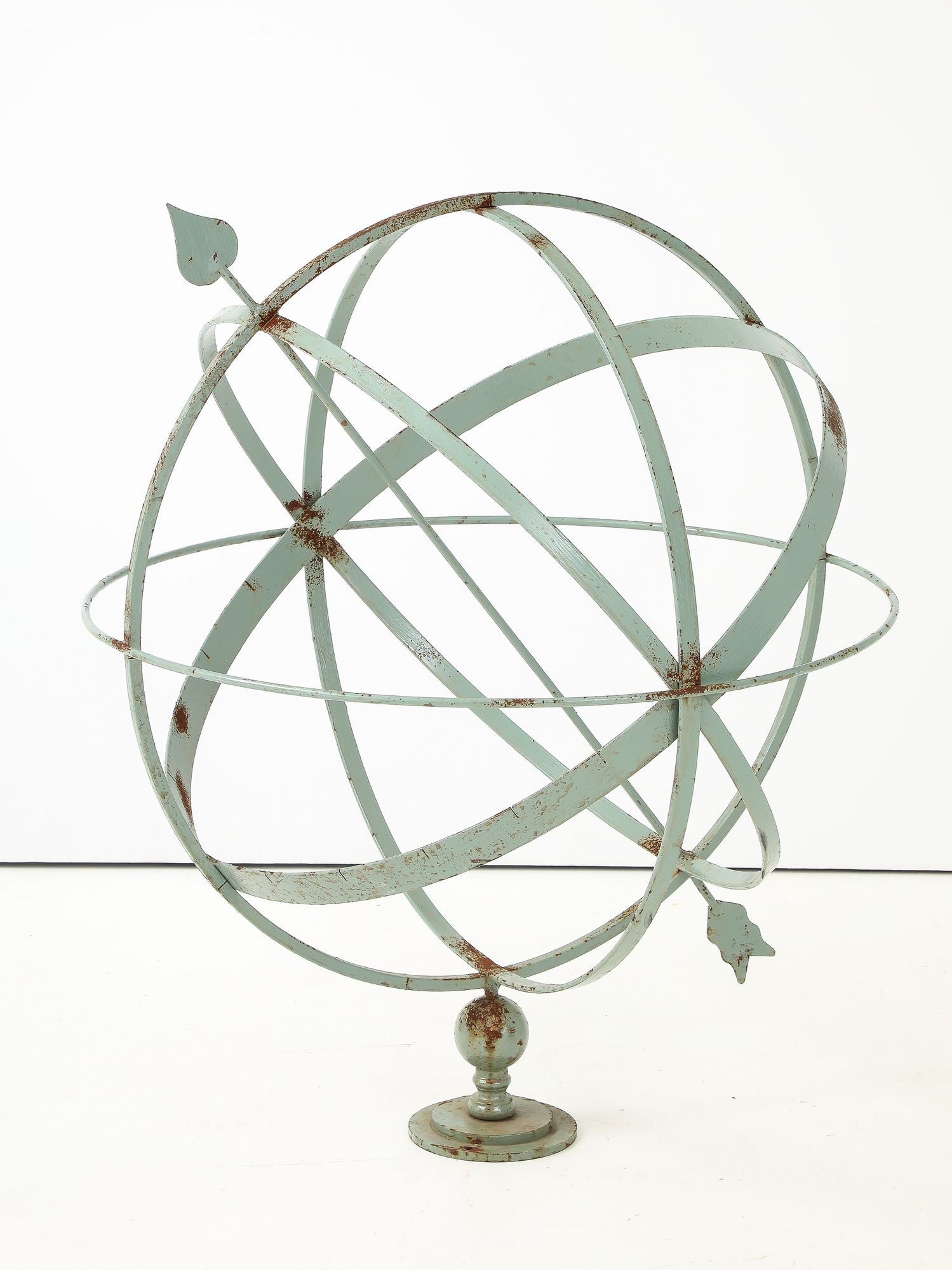 Celadon Painted English Mid-20th Century Iron Armillary