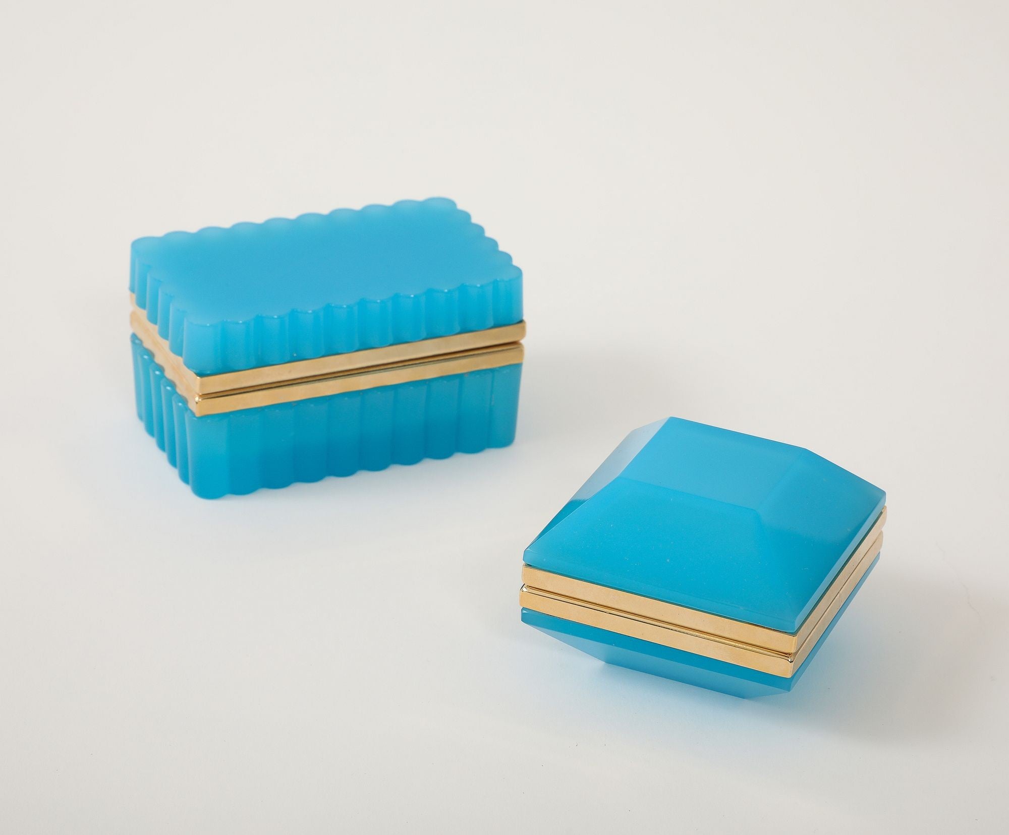 French Opaline Turquoise Scalloped Box, 1890s