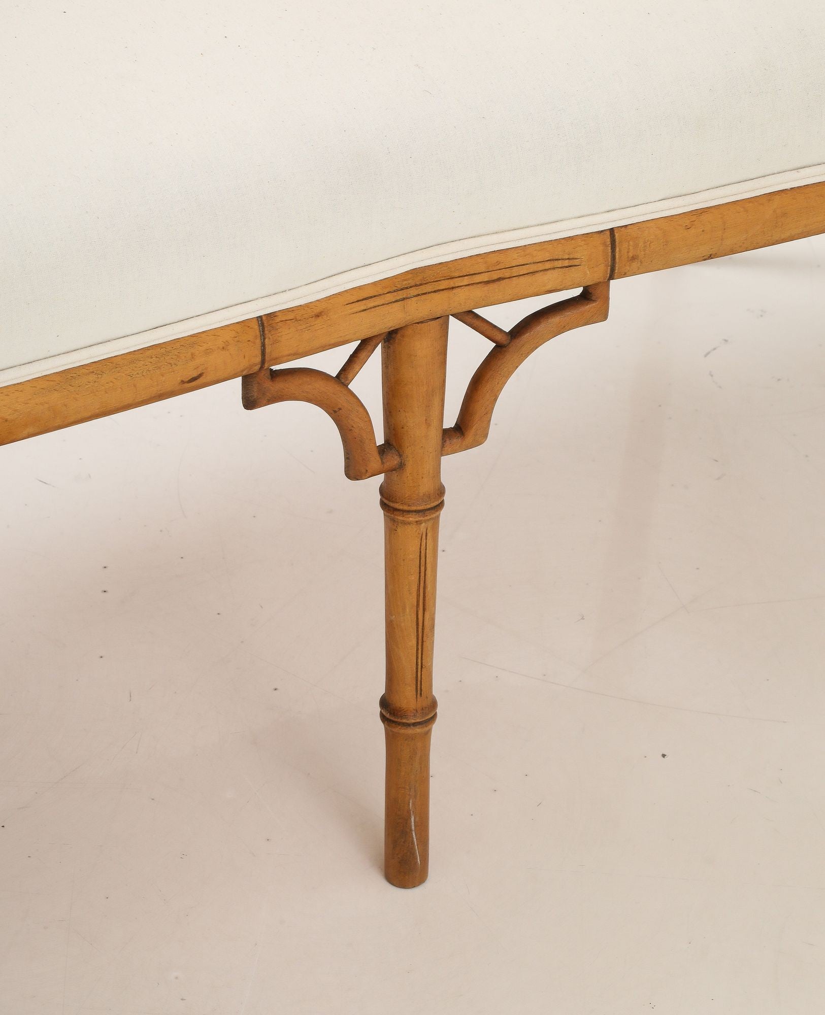Faux Bamboo Carved Wood Settee, France Mid 20th C.