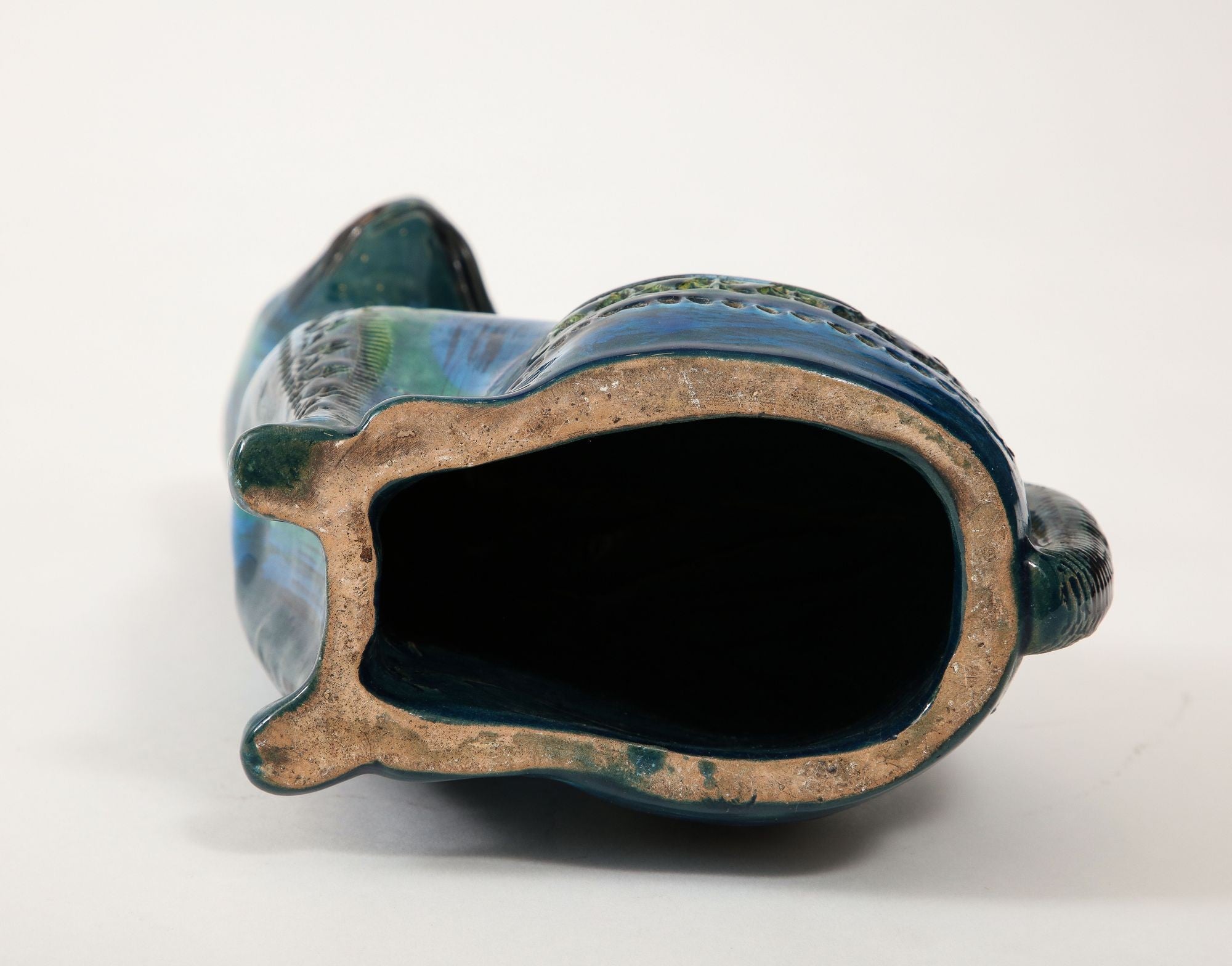 Ceramic Cat by Aldo Londi for Bitossi in 'Rimini blue' with