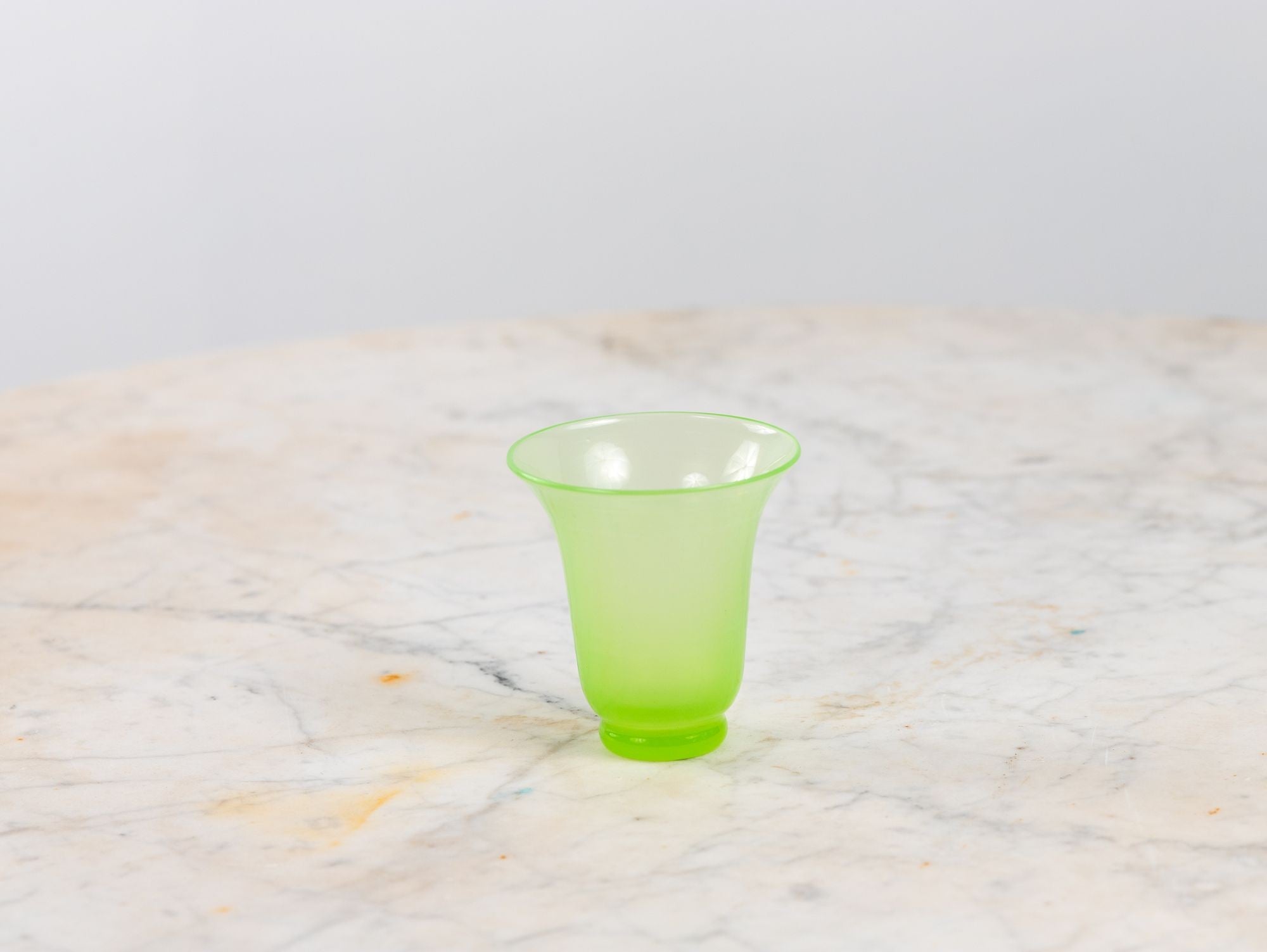 Opaline Lime Green Glass Vase and Dish, France 1920s