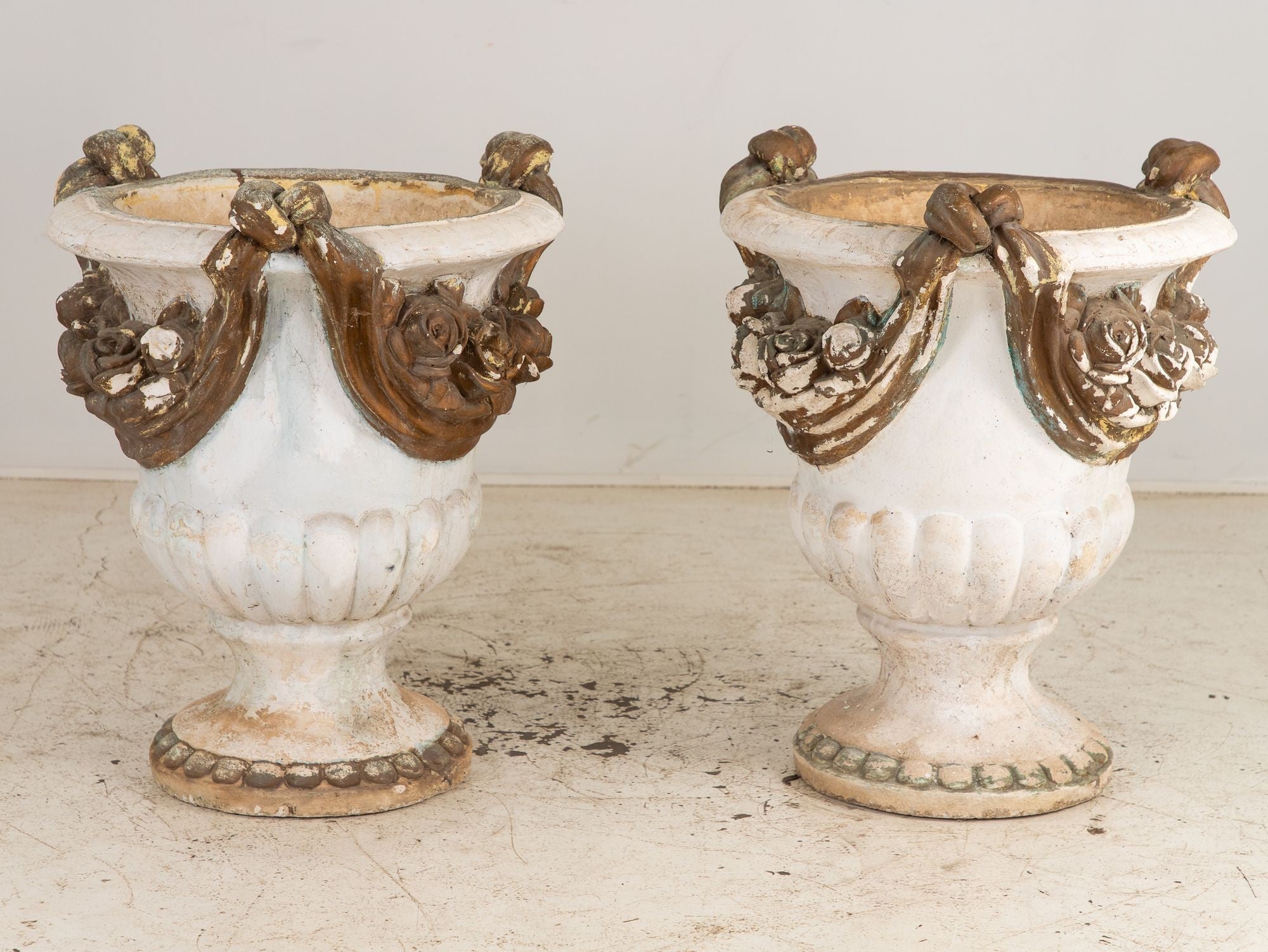 Pair Composite Terracotta Rococo Italian Urns, Mid 20th C.