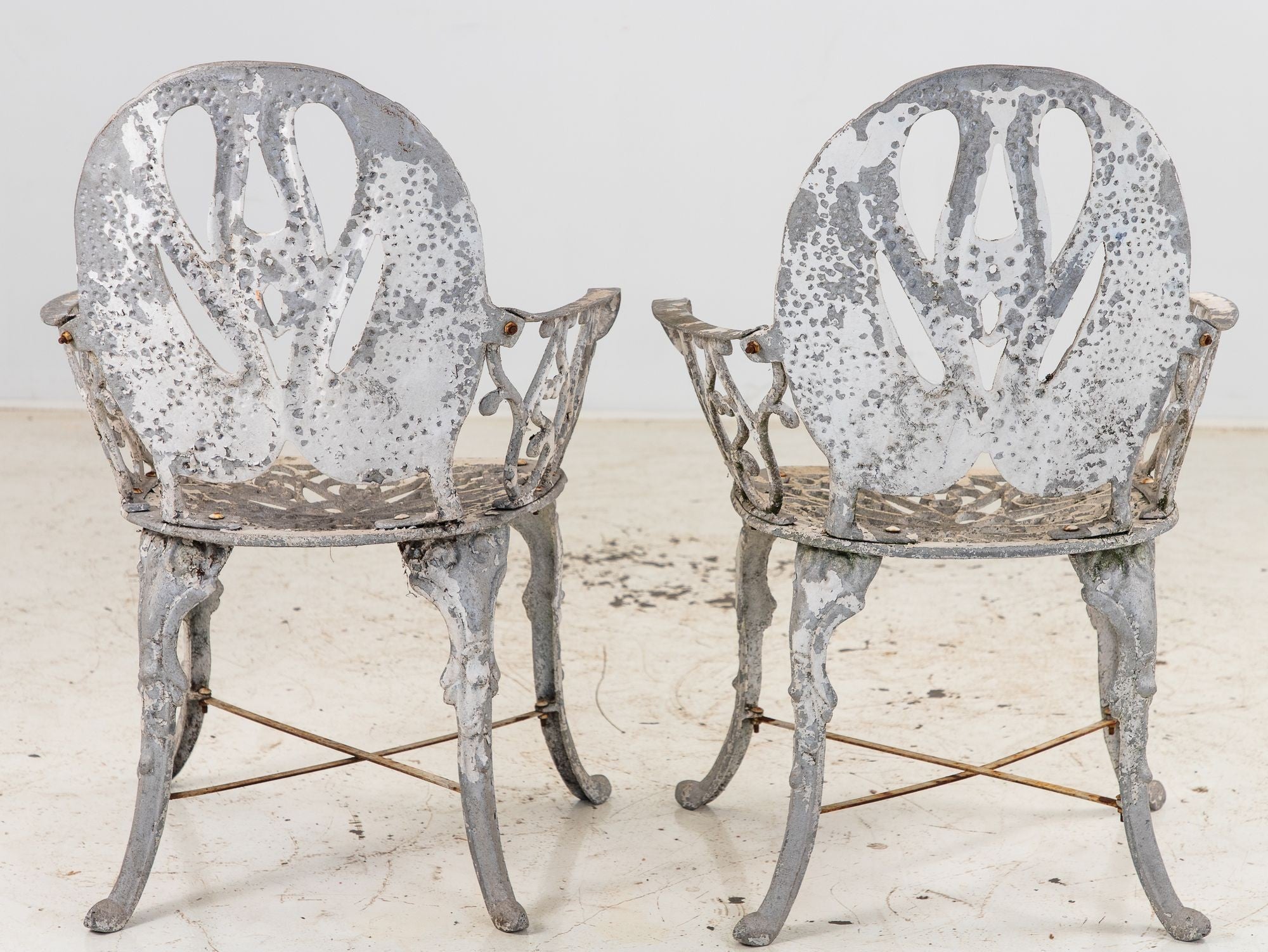 Pair White Painted Swan Back Aluminum Garden Armchairs, Sweden 1960s
