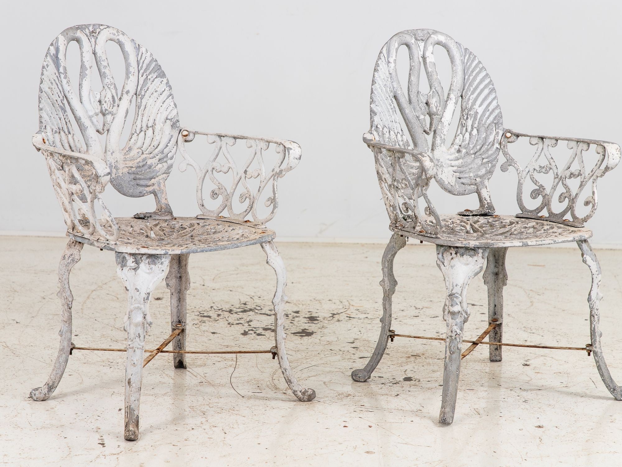 Pair White Painted Swan Back Aluminum Garden Armchairs, Sweden 1960s