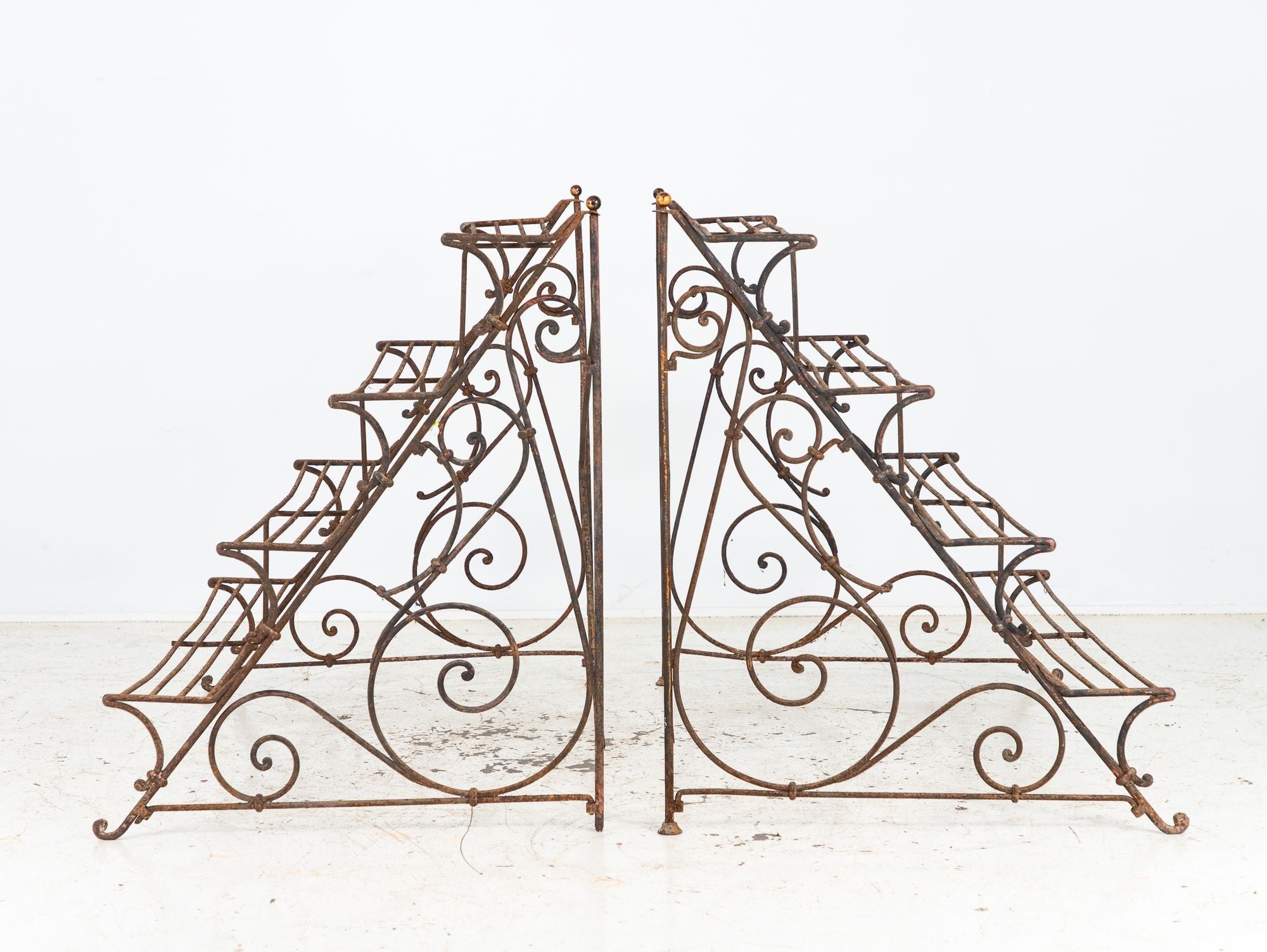 Scrollwork Four Tier Iron Plant Stand or Etagere, England Mid 20th Century