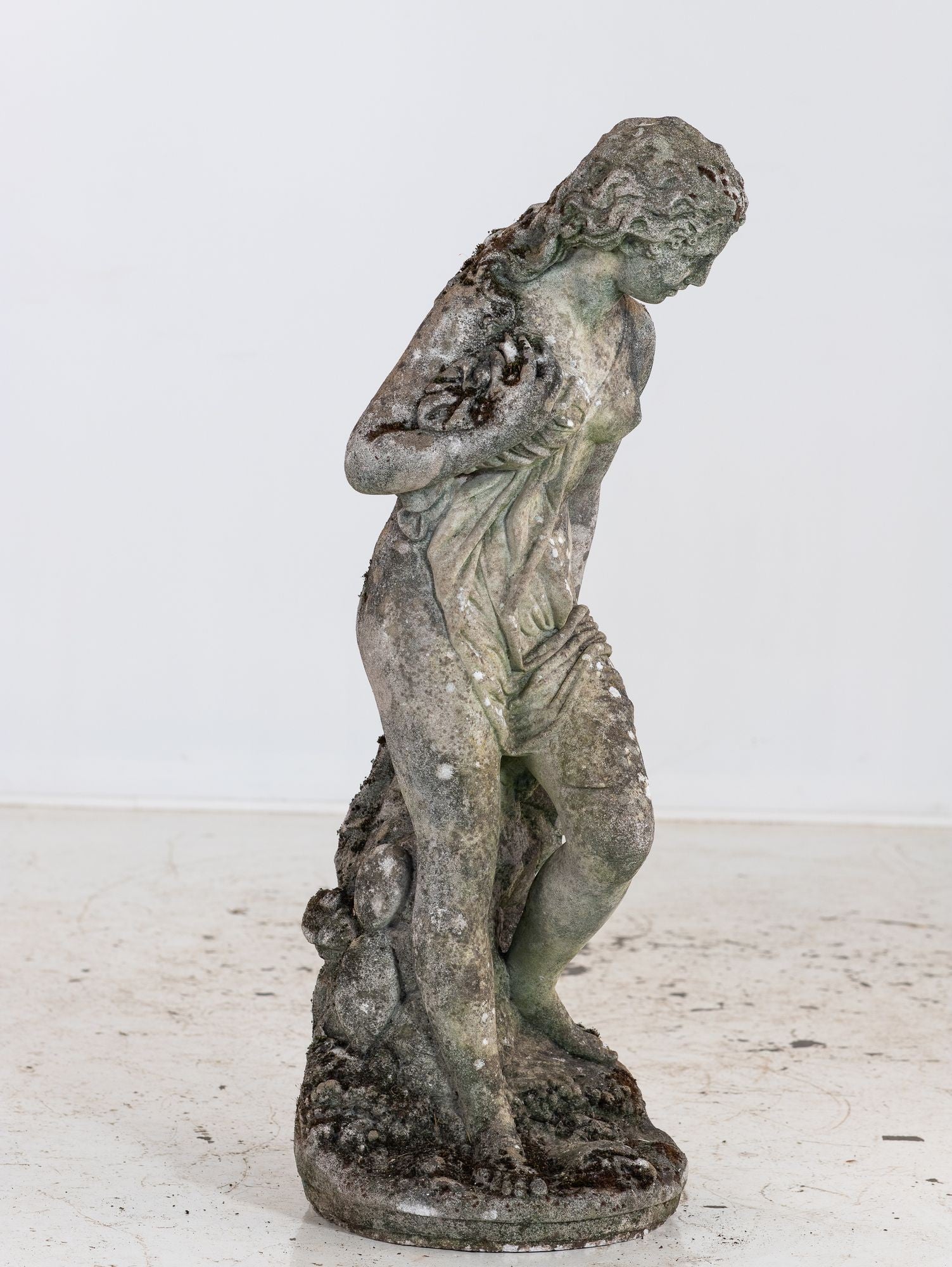 Composite Stone Weathered Garden Statue of Maiden or Goddess, England Mid 20th C.