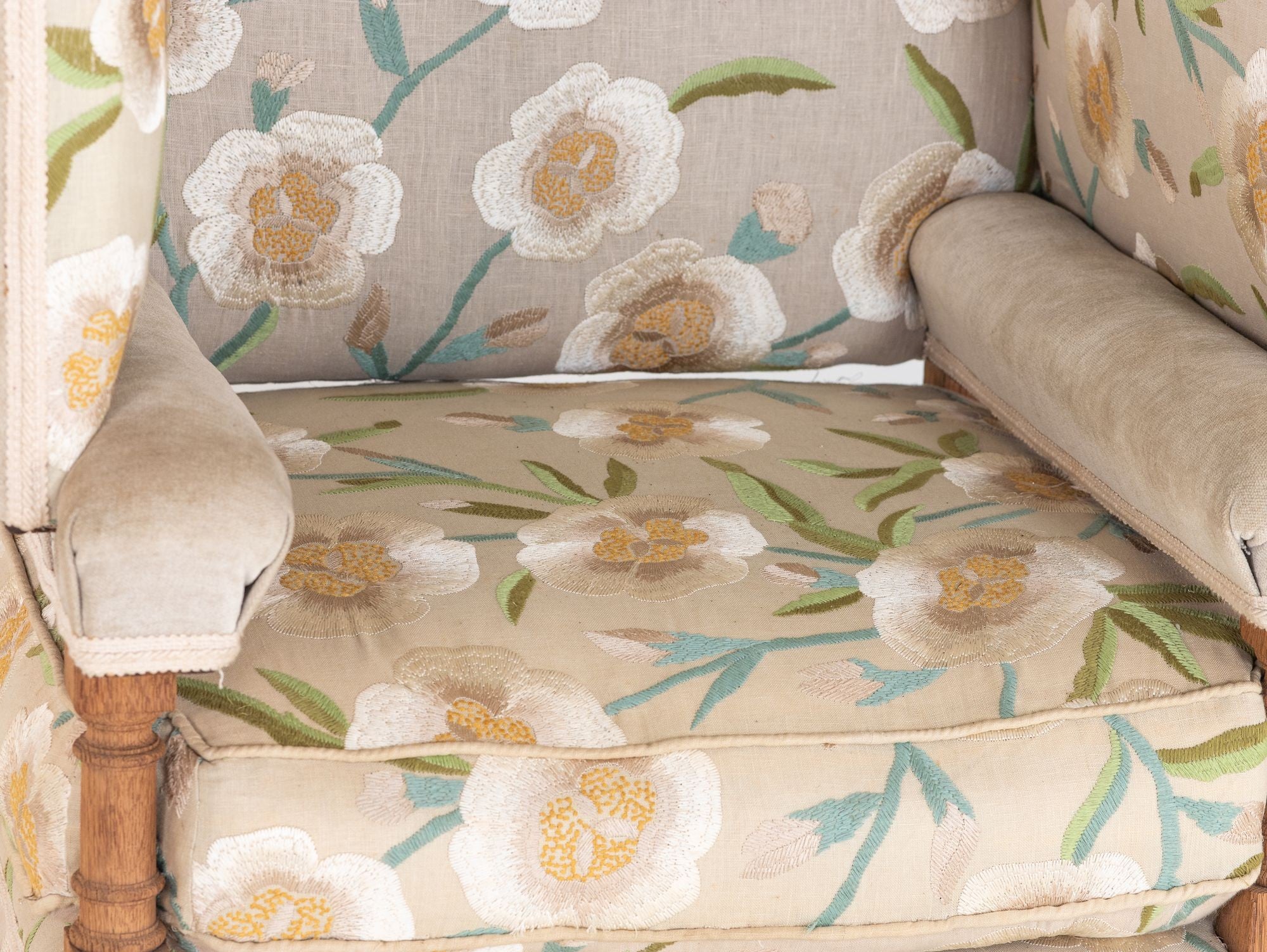 Upholstered Knowle Style Armchair, England Early 20th C.