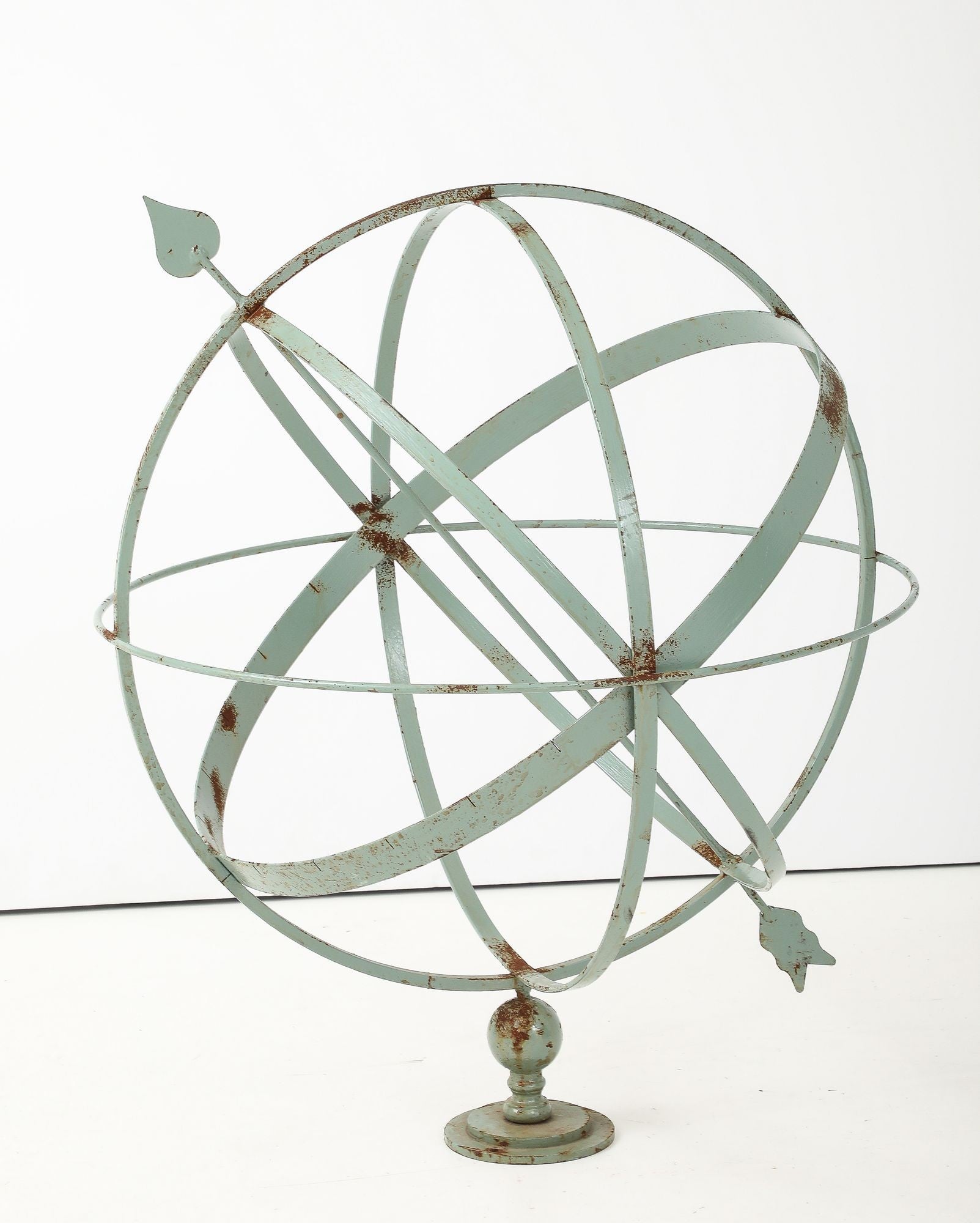 Celadon Painted English Mid-20th Century Iron Armillary