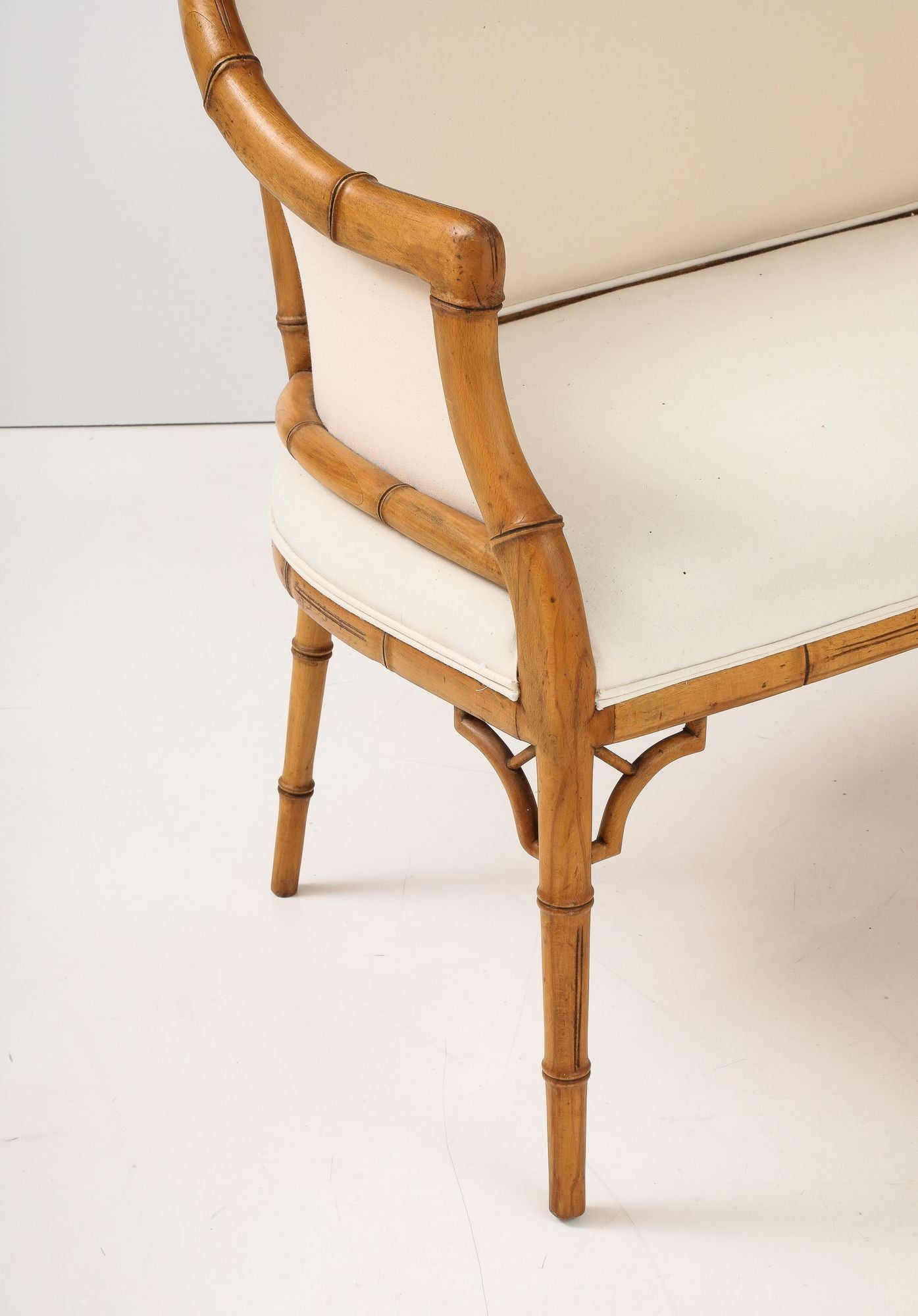 Faux Bamboo Carved Wood Settee, France Mid 20th C.