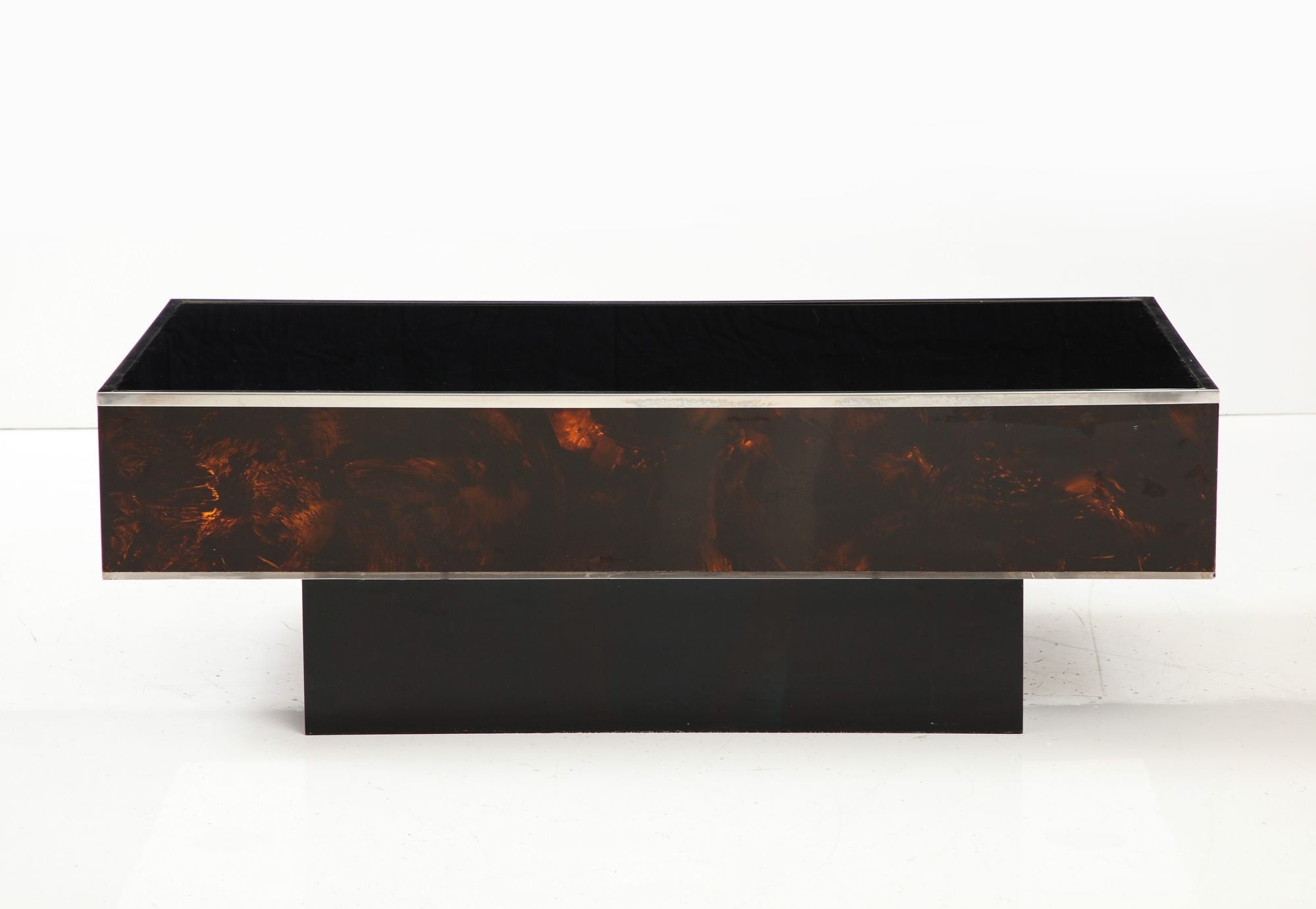 Tortoise Lucite Cocktail Table with Inerior Lights, France 1970s