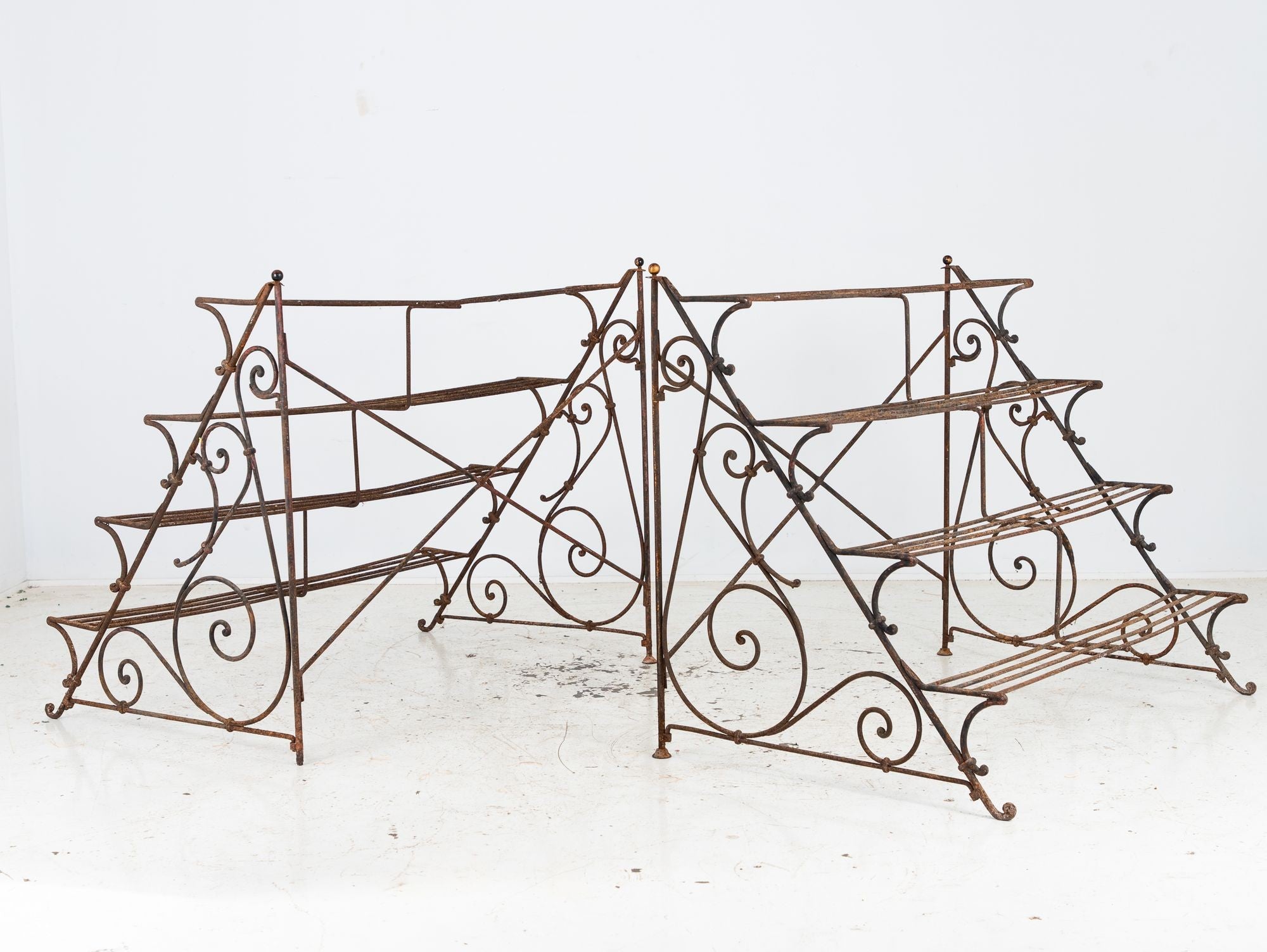 Scrollwork Four Tier Iron Plant Stand or Etagere, England Mid 20th Century