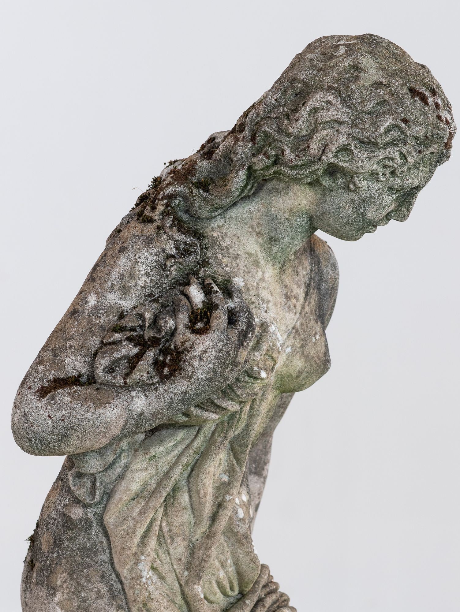 Composite Stone Weathered Garden Statue of Maiden or Goddess, England Mid 20th C.