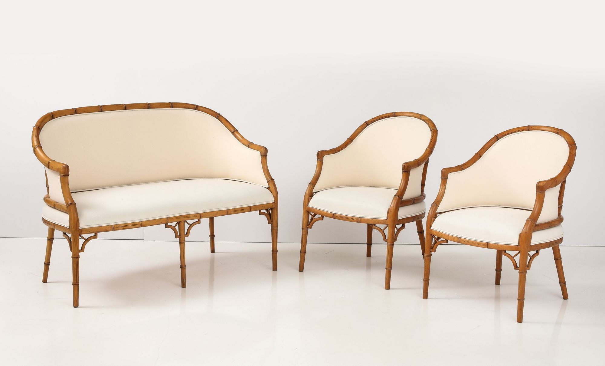 Faux Bamboo Carved Wood Settee, France Mid 20th C.