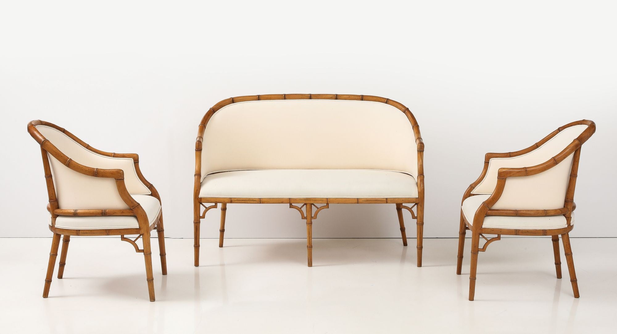 Faux Bamboo Carved Wood Settee, France Mid 20th C.