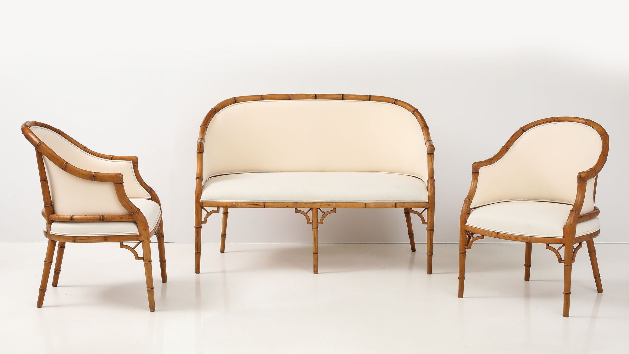 Faux Bamboo Carved Wood Settee, France Mid 20th C.