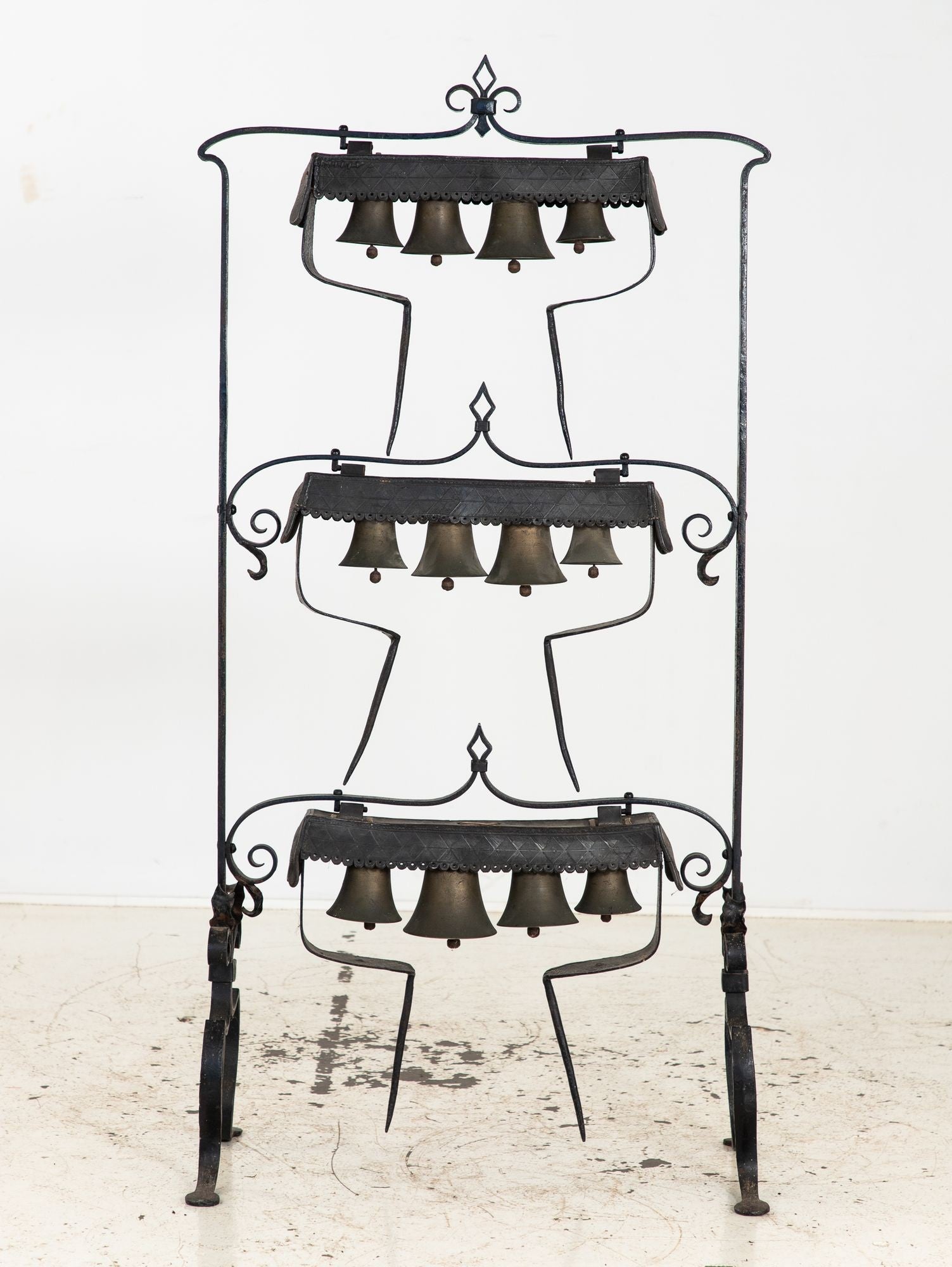 Wrought Iron Latten Bell Stand, Three Tier, English Late 19th C.