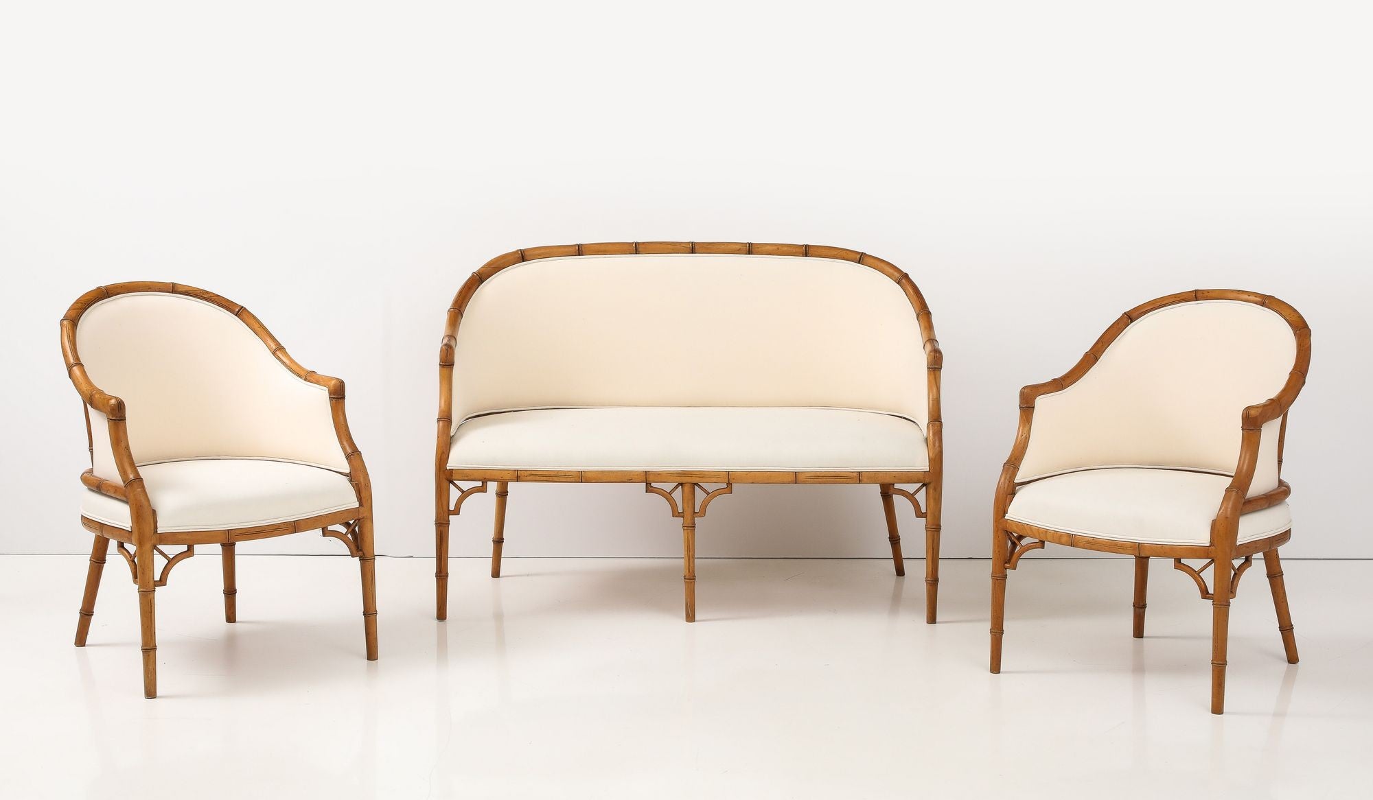Faux Bamboo Carved Wood Settee, France Mid 20th C.