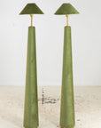 Pair of Moss Green Velvet Floor Lamps, French Late 20th C.