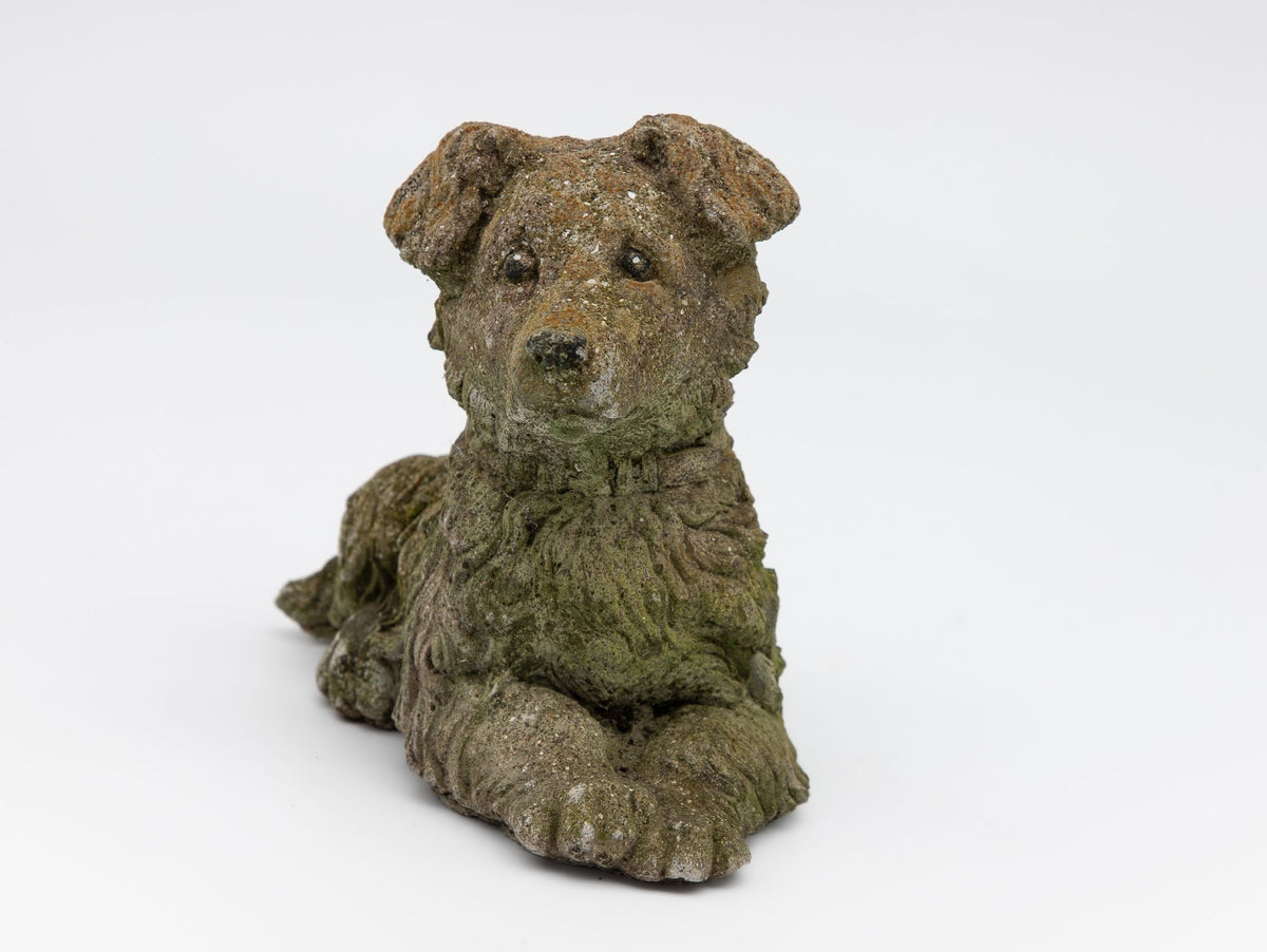 Vintage Reconstituted Stone Dog Terrier, English Mid 20th C.