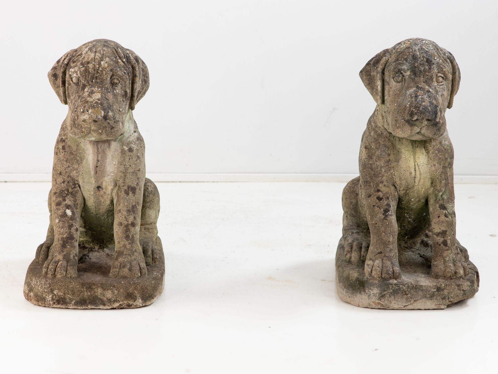 Pair of Composite Stone Boxer Dog Garden Statues, England 1960s