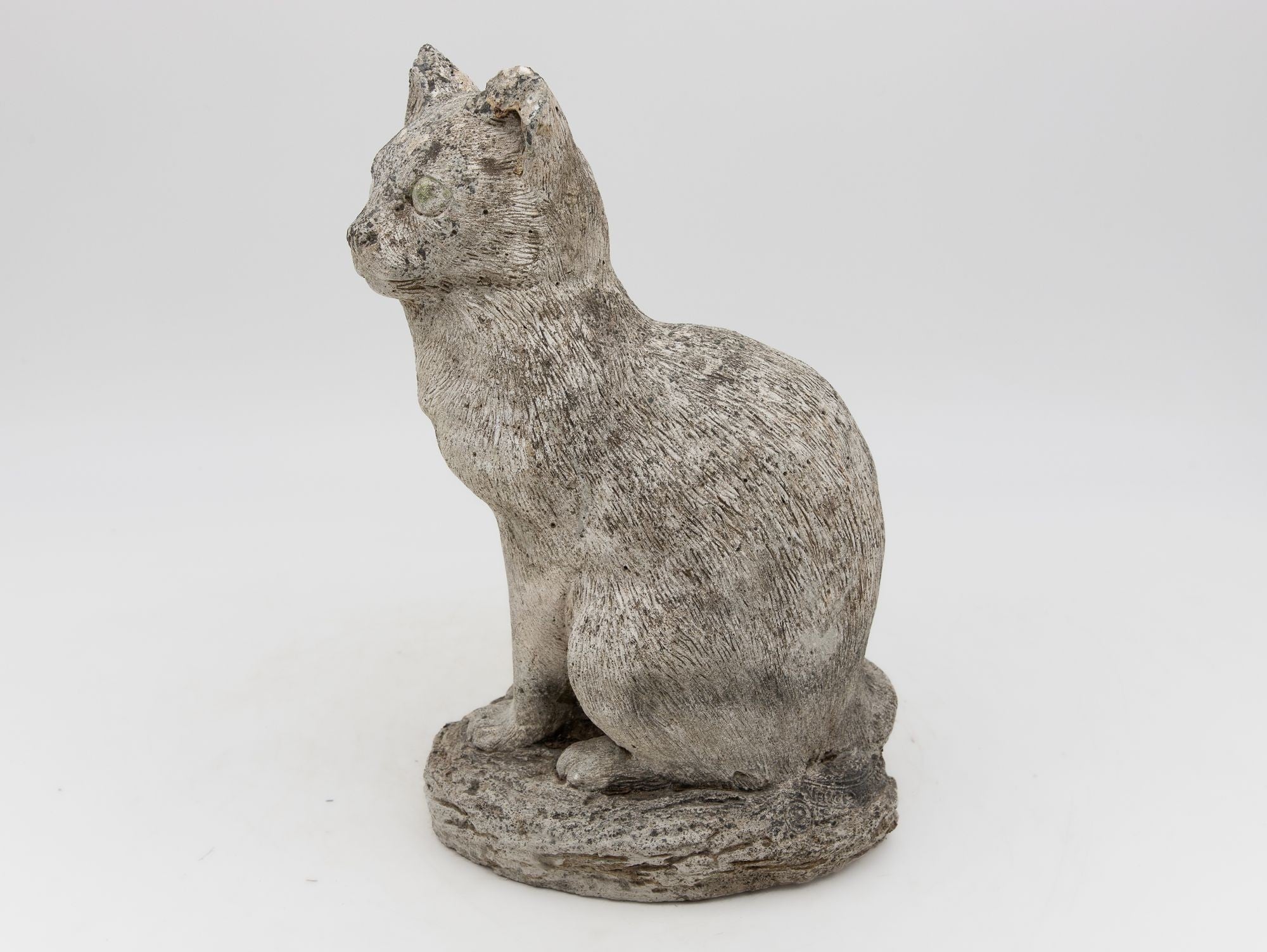 Vintage Reconstituted Stone Cat Garden Statue, English 1970s