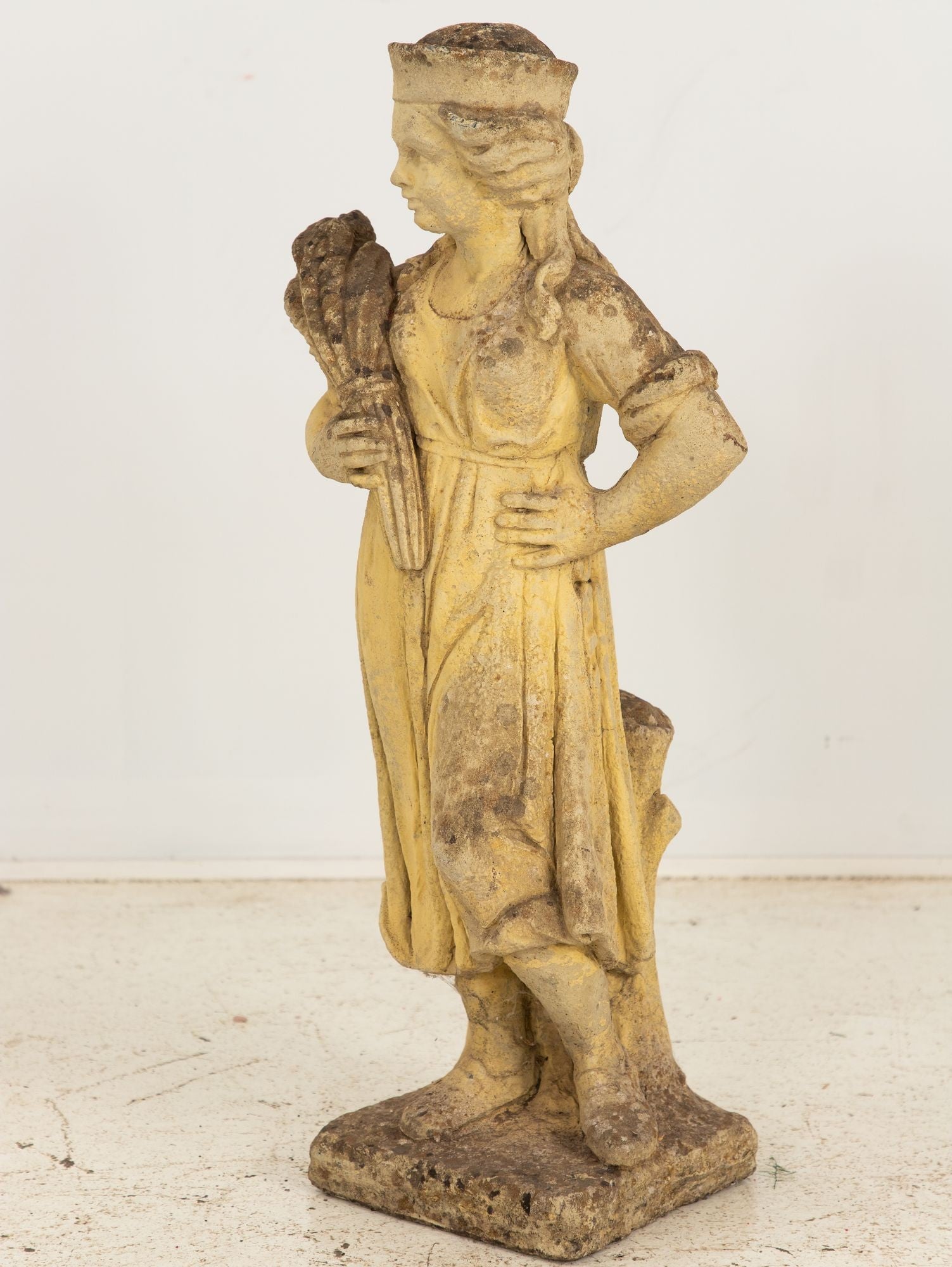 Woman Holding Sheaf of Wheat, Concrete Garden Ornament, England Mid 20th Century