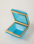 Antique French Turquoise Beveled Square Opaline Box, Early 20th C.