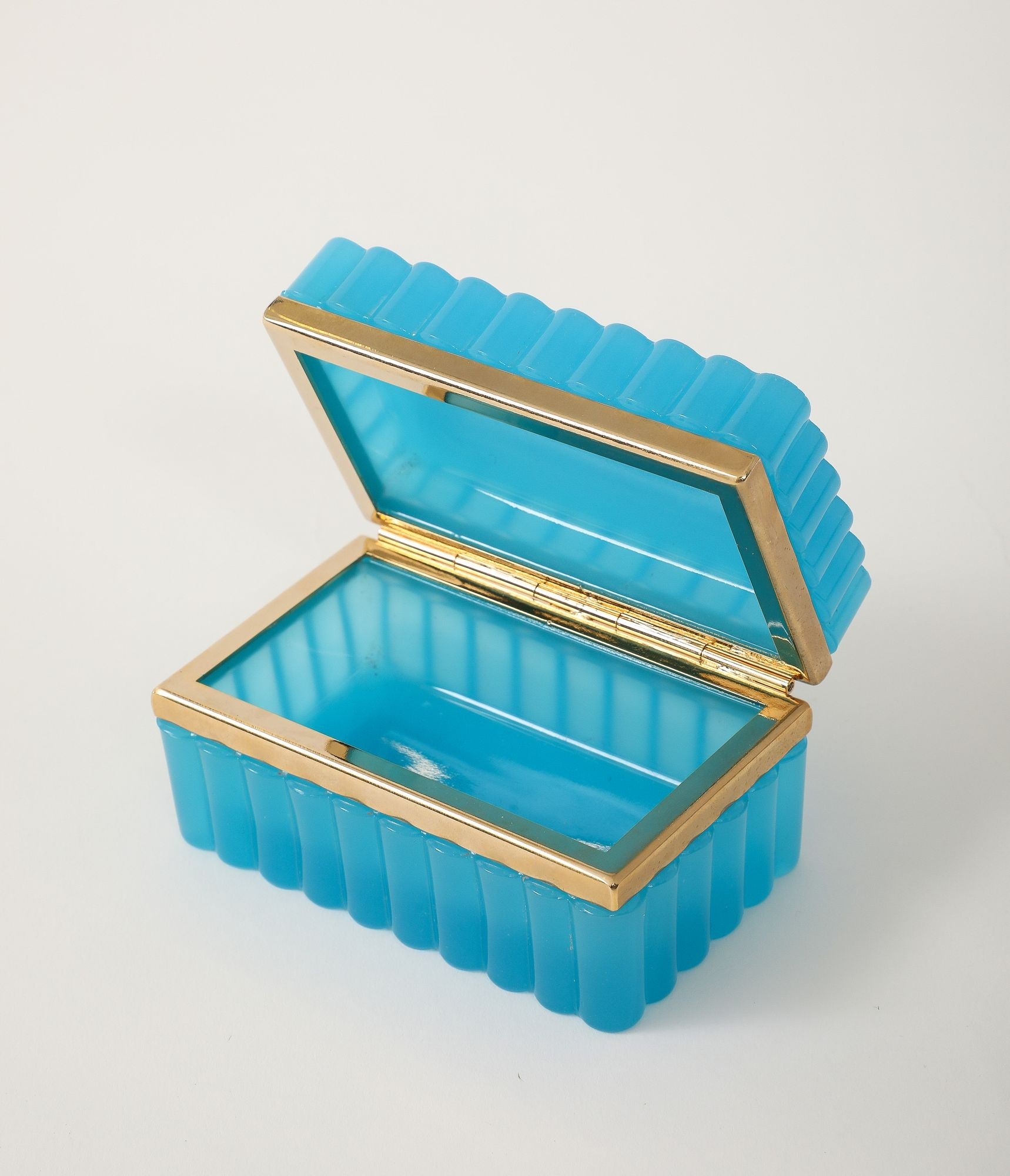 French Opaline Turquoise Scalloped Box, 1890s