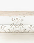 Marble Top Scroll Work Metal Base Dining Table, England Mid 20th C.